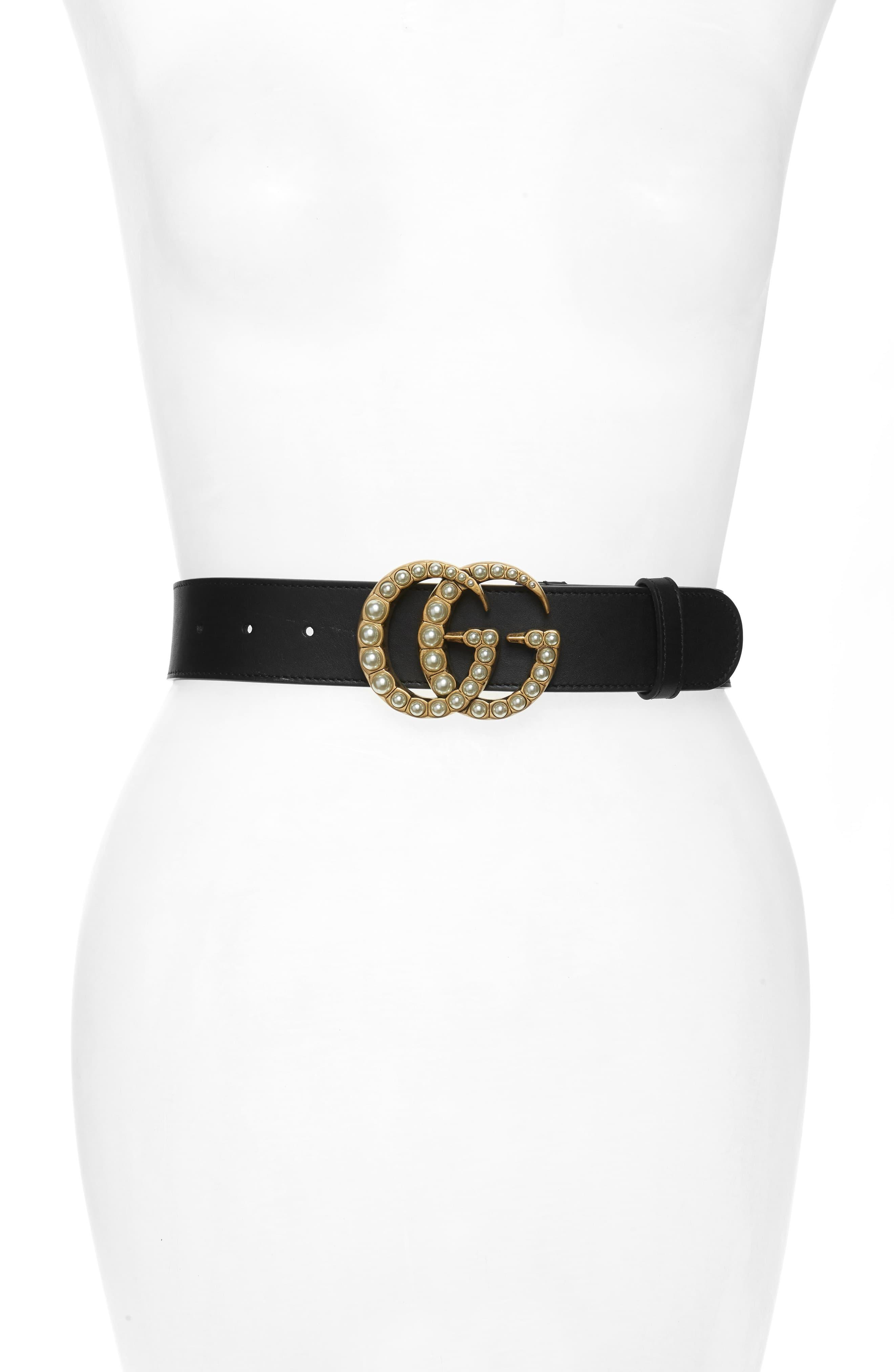 Beschrijving kraan functie Gucci Leather Belt With Pearl Double G Buckle in Black | Lyst