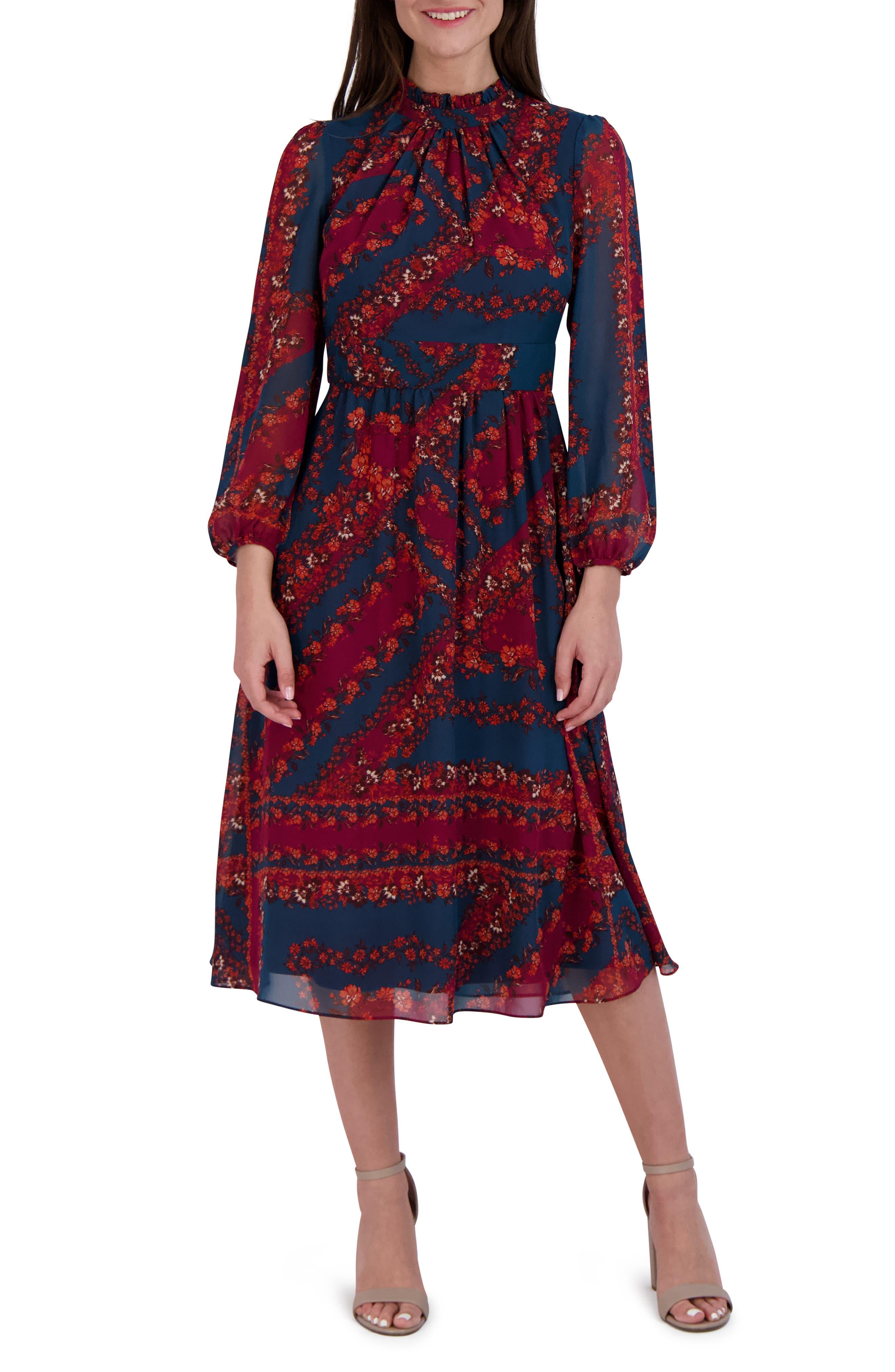 Long Sleeve Mock Neck Midi Dress 