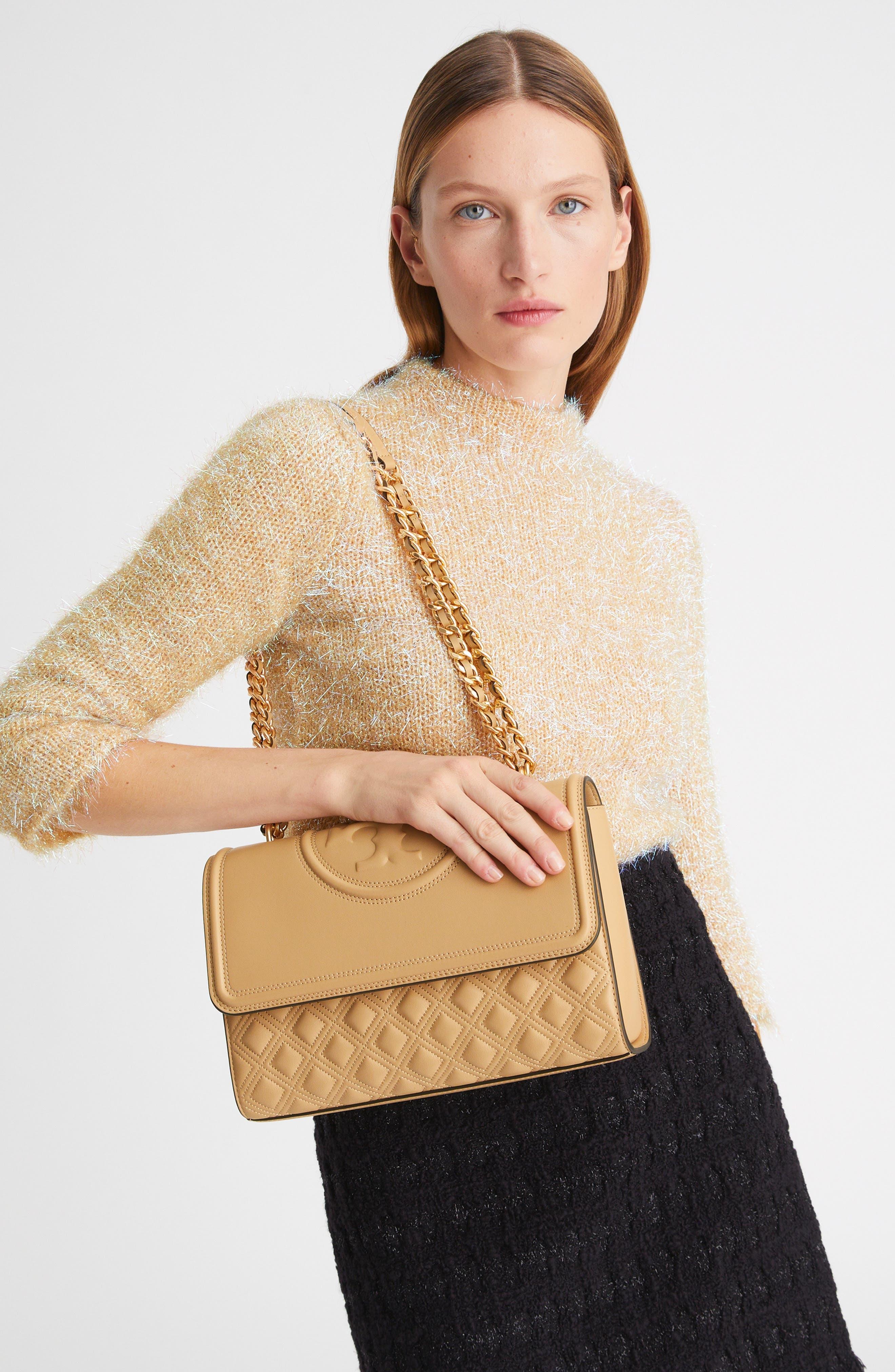 Tory Burch Fleming Leather Convertible Shoulder Bag in Natural | Lyst
