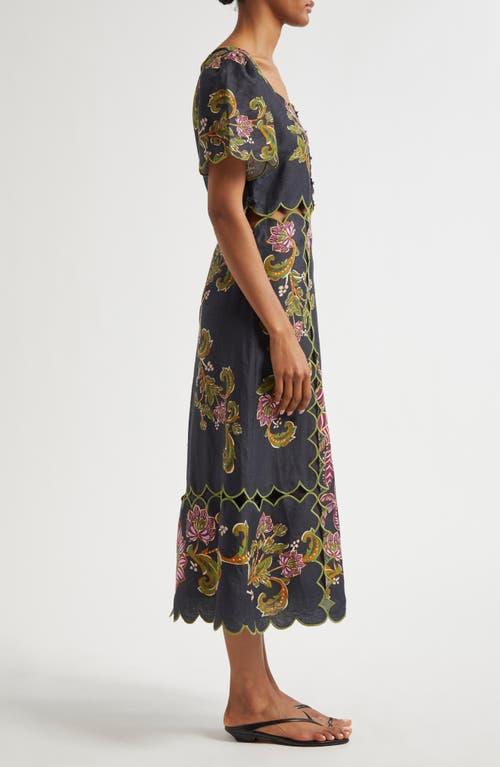 FARM Rio Ravenala Floral Short Sleeve Midi Dress in Black | Lyst