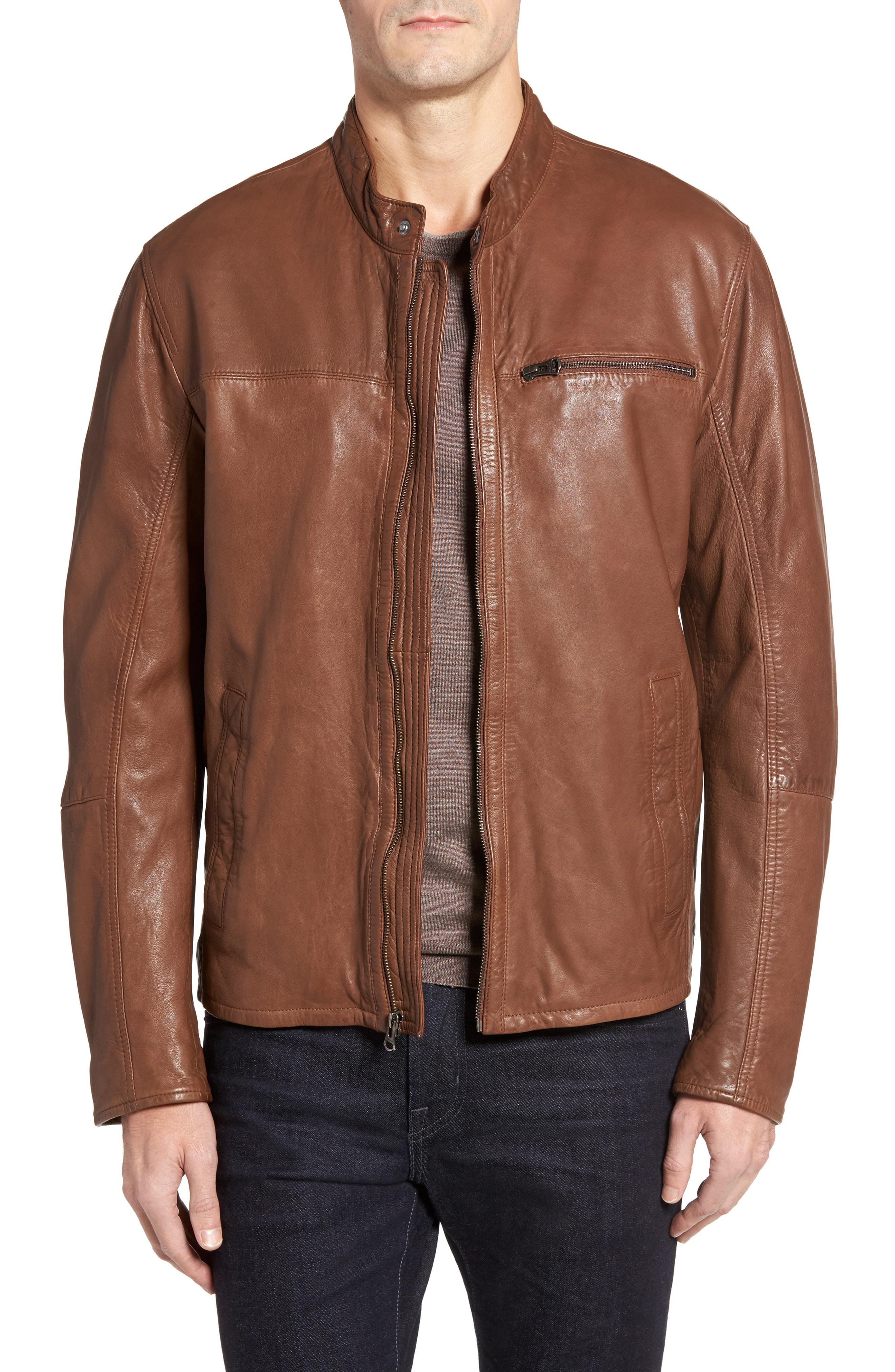 Lyst Cole Haan Washed Lamb Leather Moto Jacket in Brown