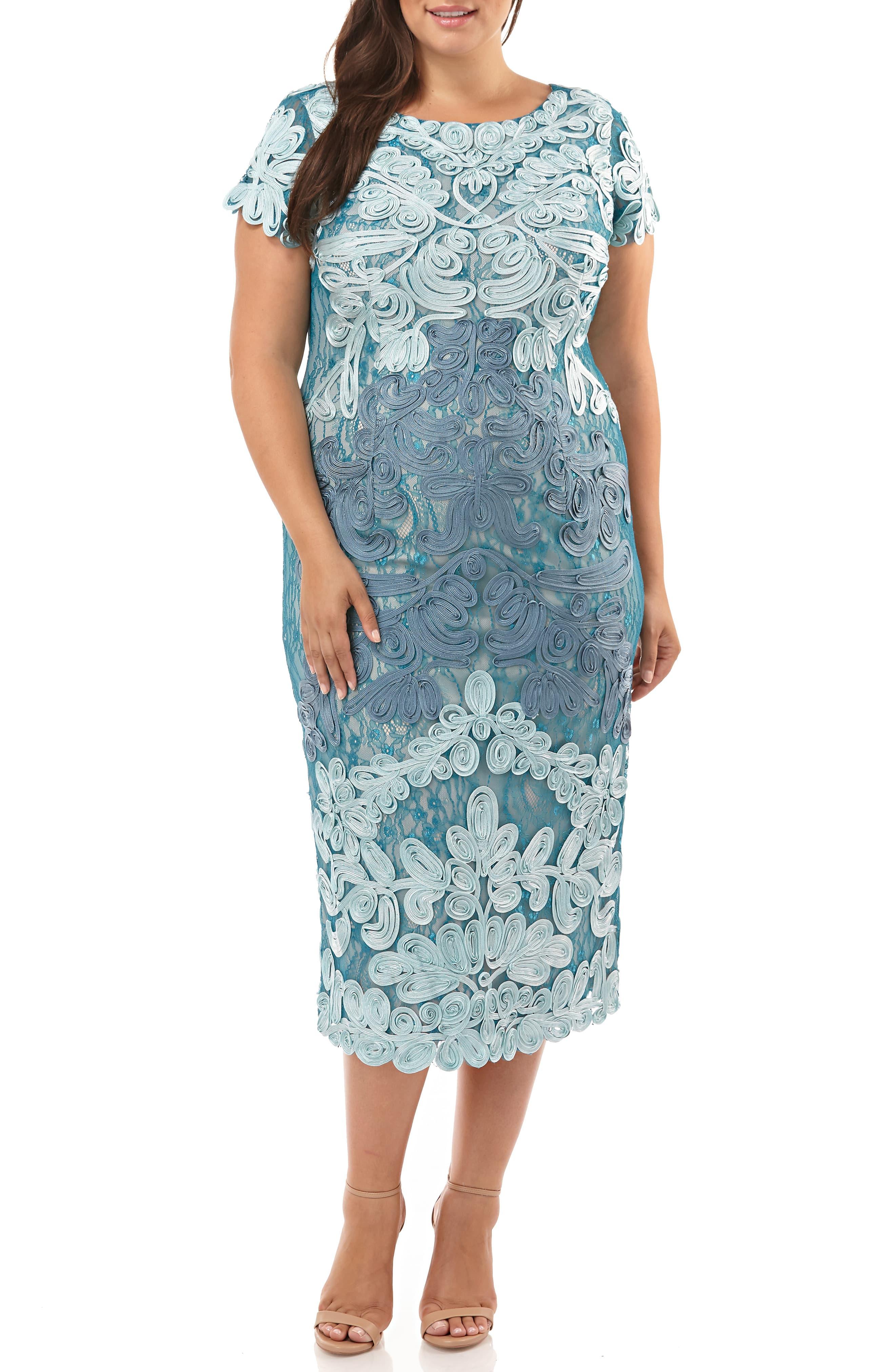 JS Collections Lace Two Tone Soutache Embroidered Midi Dress in Azure ...