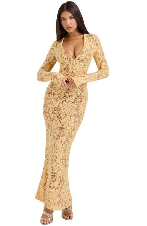 House Of Cb Indiana Long Sleeve Lace Maxi Dress in Metallic | Lyst