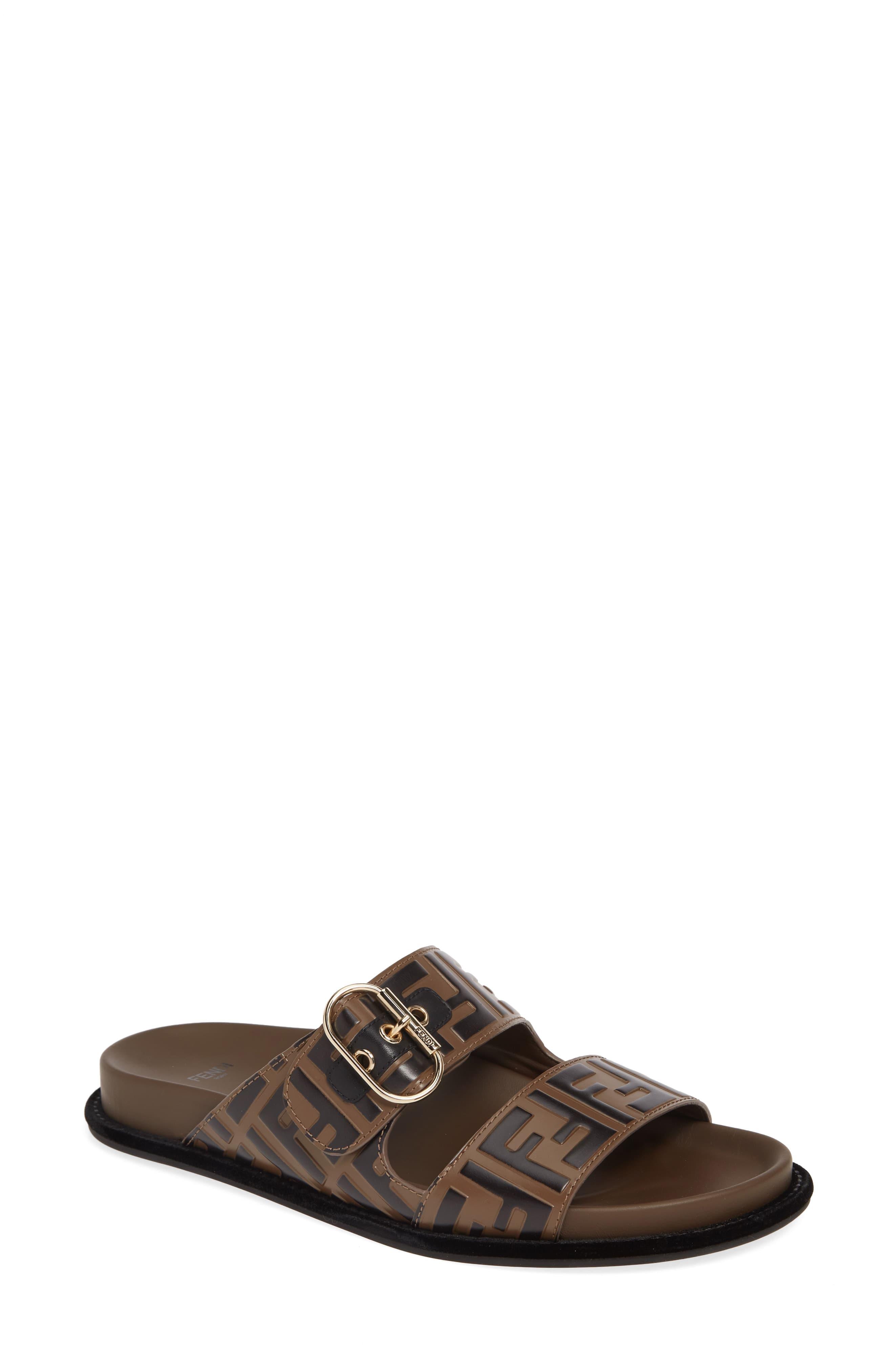 fendi feel brown ff fabric slides
