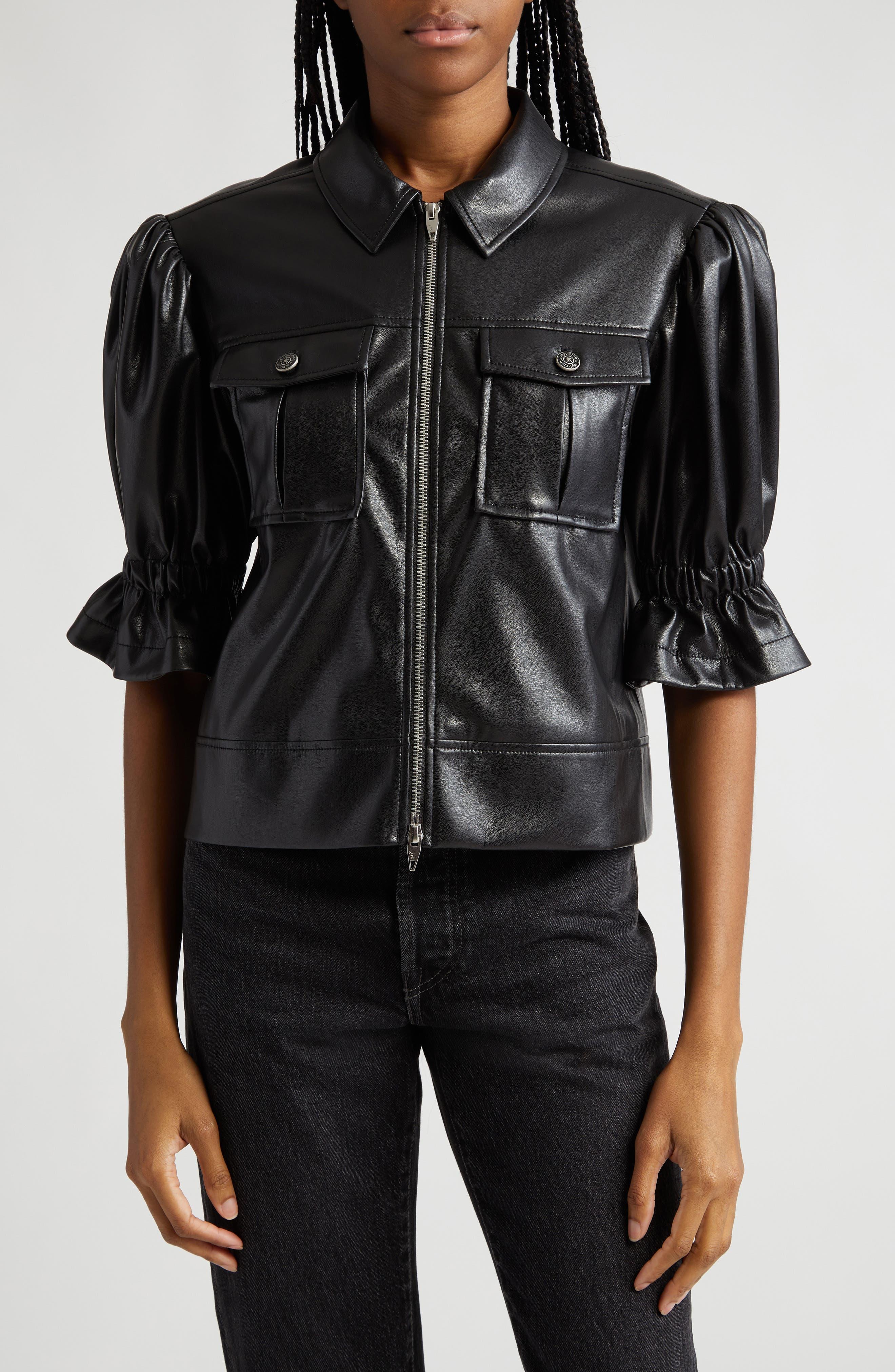 Ruffled faux shop leather jacket