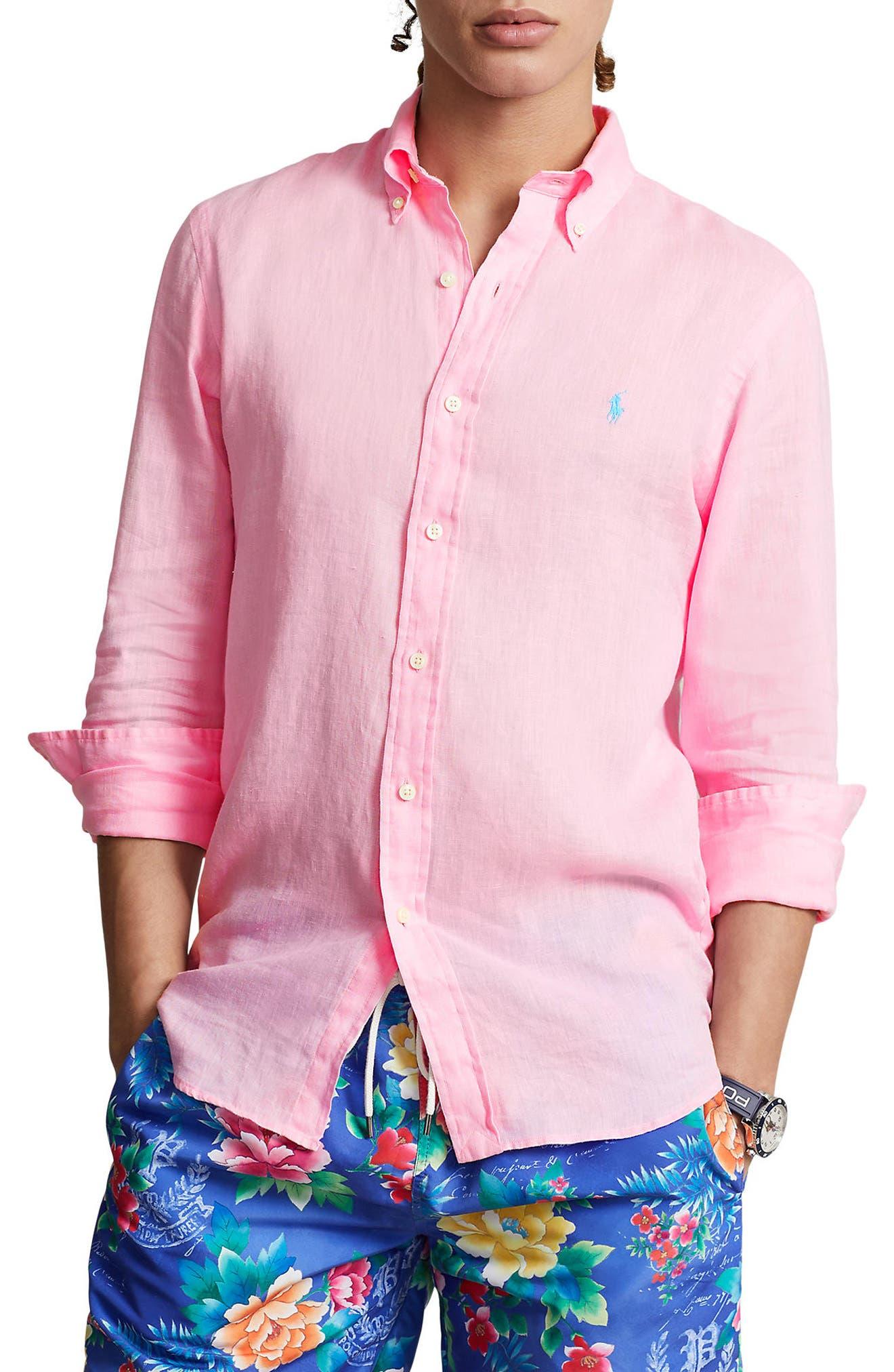 Polo Ralph Lauren Classic Fit Linen Button-down Shirt in Pink for Men | Lyst