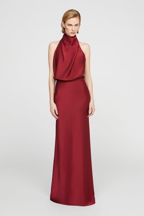halston heritage dress red HALSTON HERITAGE- One Shoulder Long Red Drape Dress Love Me Twice