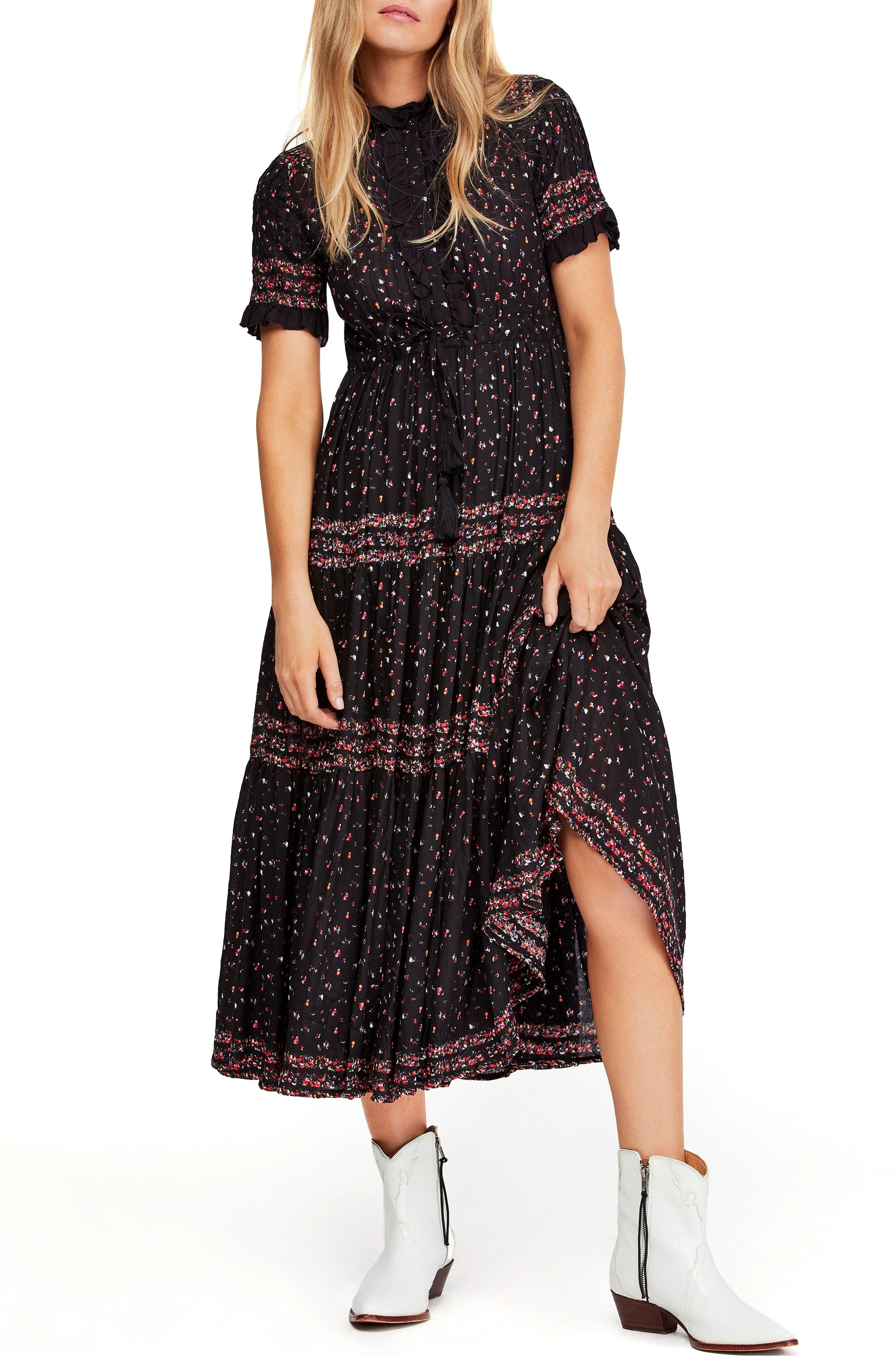 Free People Rare Feeling High-neck Floral-print Woven Midi Dress in Black |  Lyst
