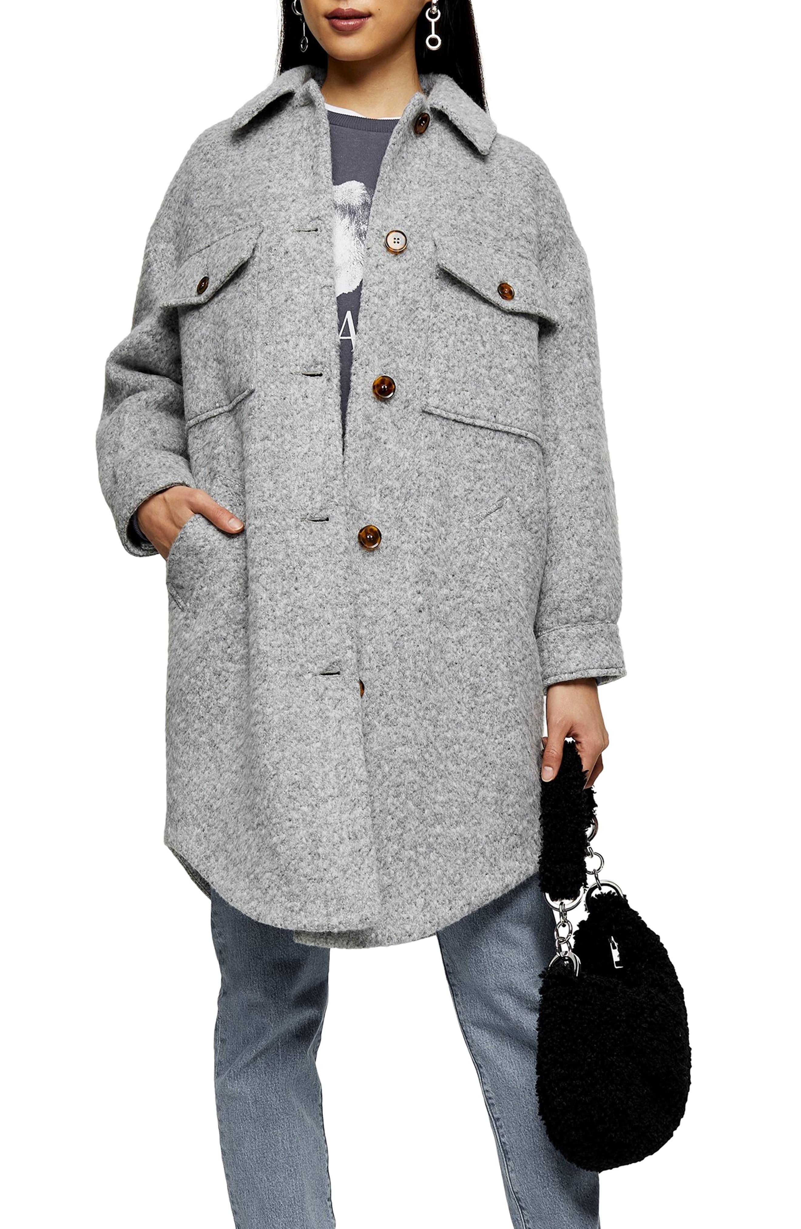 TOPSHOP Wool Grey Marl Brushed Shacket 