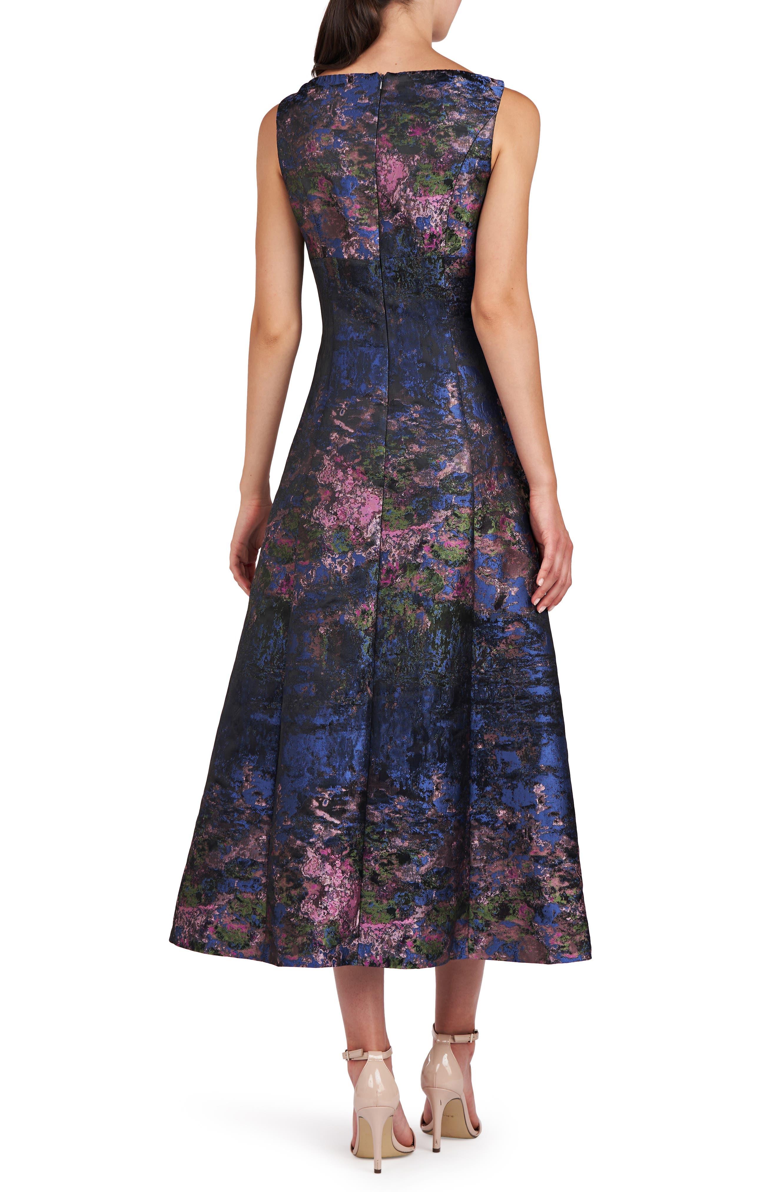 Kay Unger June Floral Jacquard Cocktail Midi Dress in Blue Lyst
