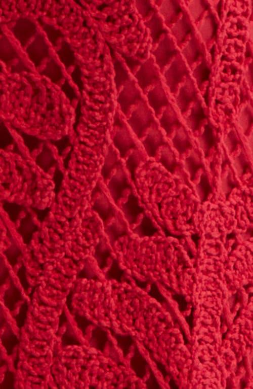 FARM Rio Long Sleeve Lace Knit Midi Dress in Red | Lyst