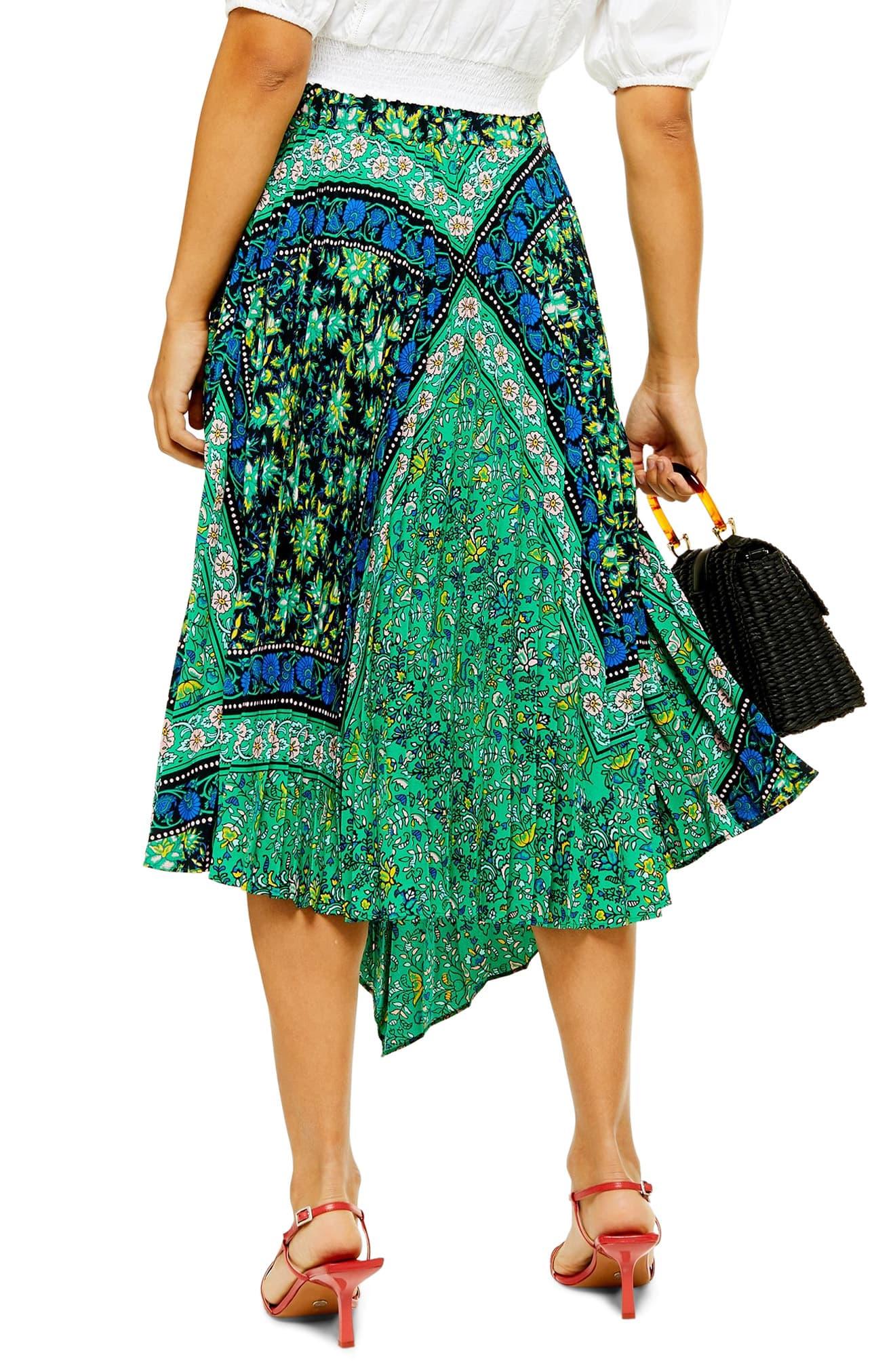TOPSHOP Frida Paisley Pleat Midi Skirt in Green - Lyst