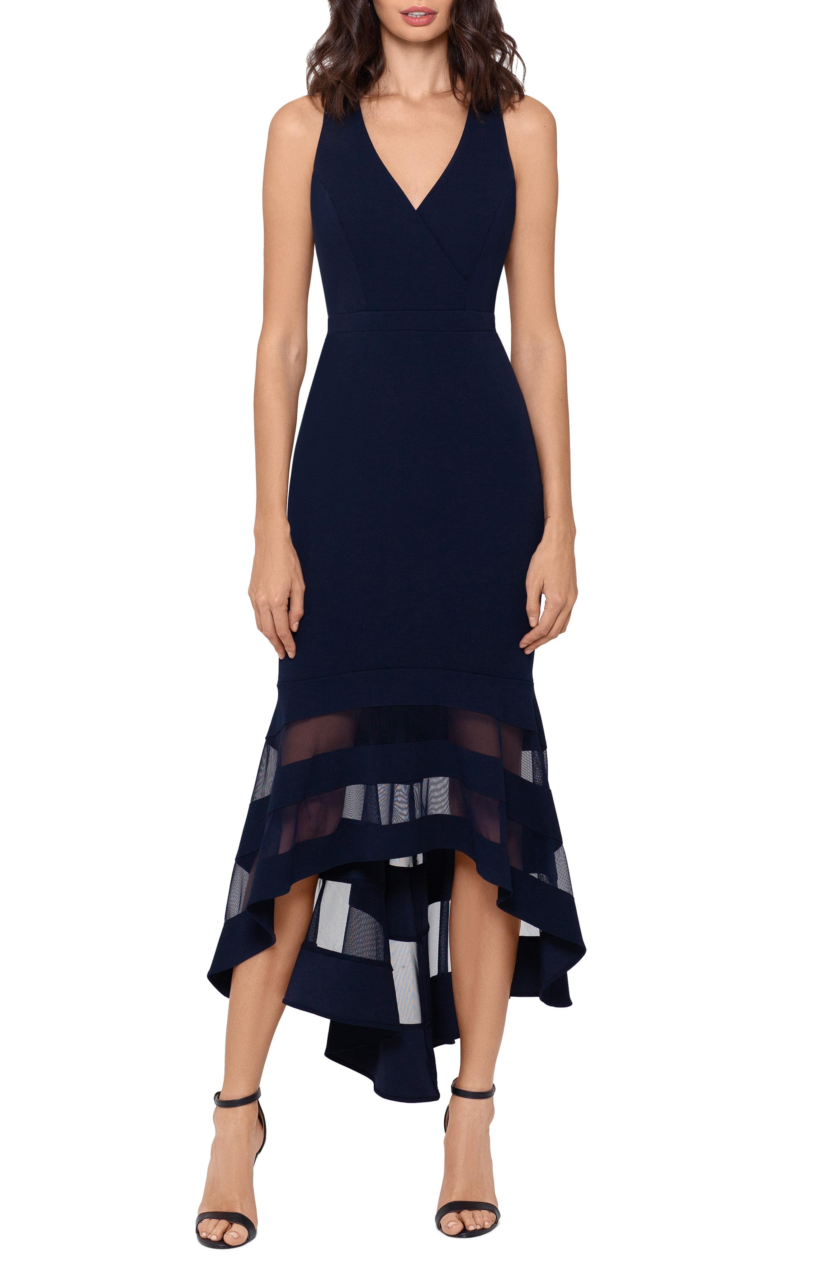 Xscape High/low Flounce Midi Dress in Navy (Blue) Lyst