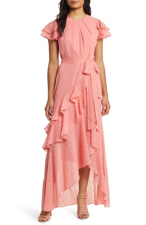 Eliza J Metallic Ruffle Fil Coupe High Low Maxi Dress in Pink Lyst