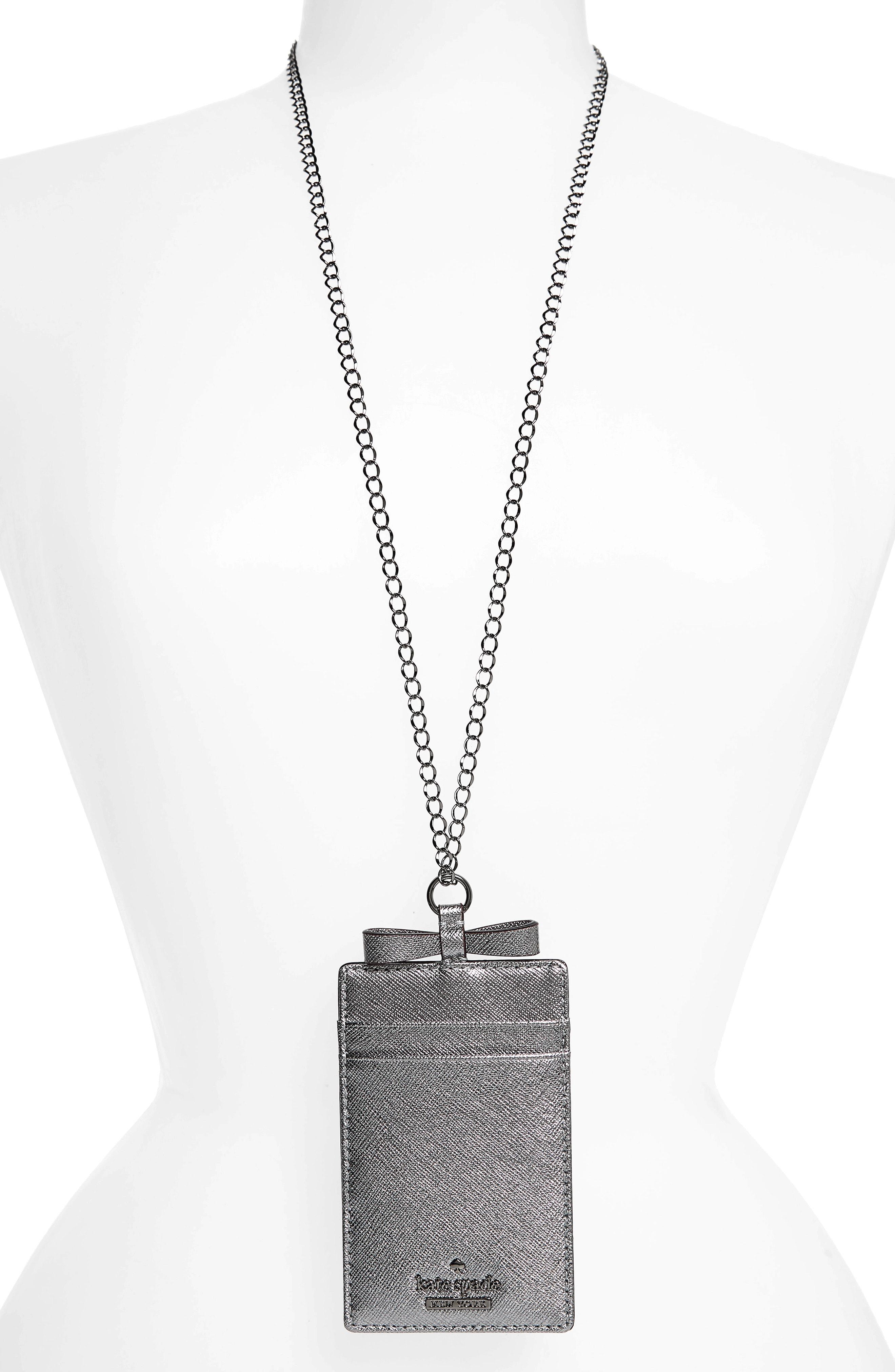 Kate Spade Leather Cameron Street Lanyard Card Holder Metallic Lyst