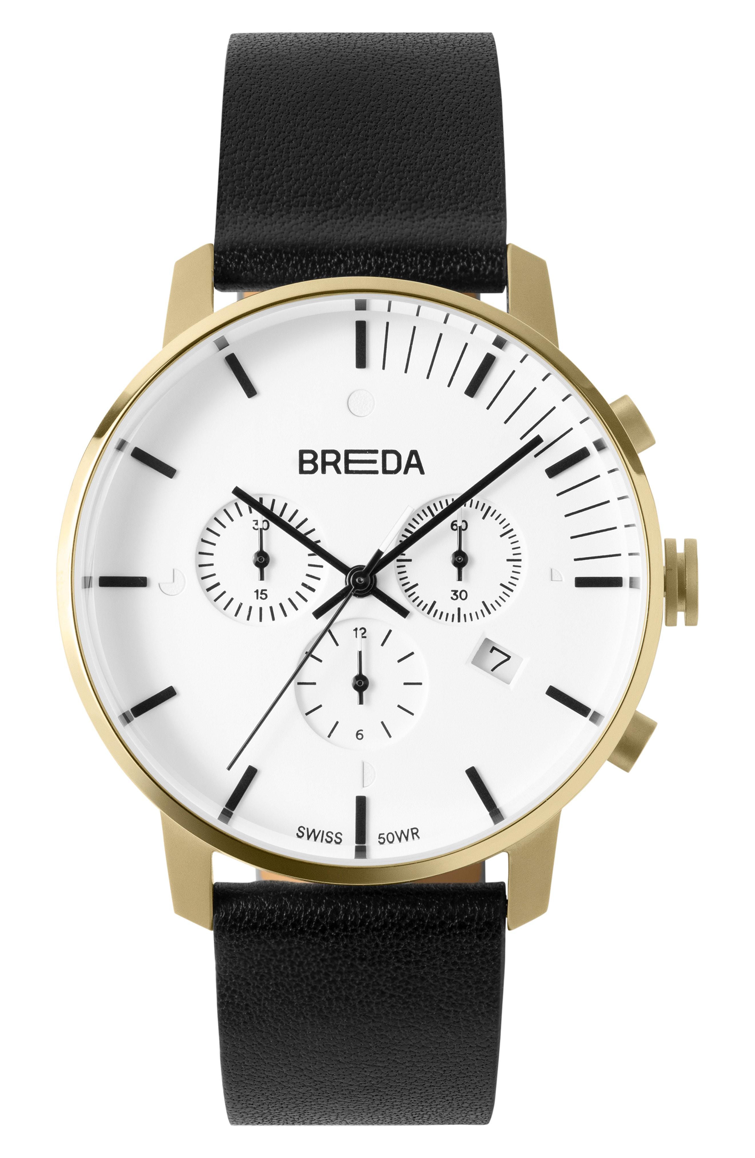 Breda Phase Chronograph Italian Leather Strap Watch in ...