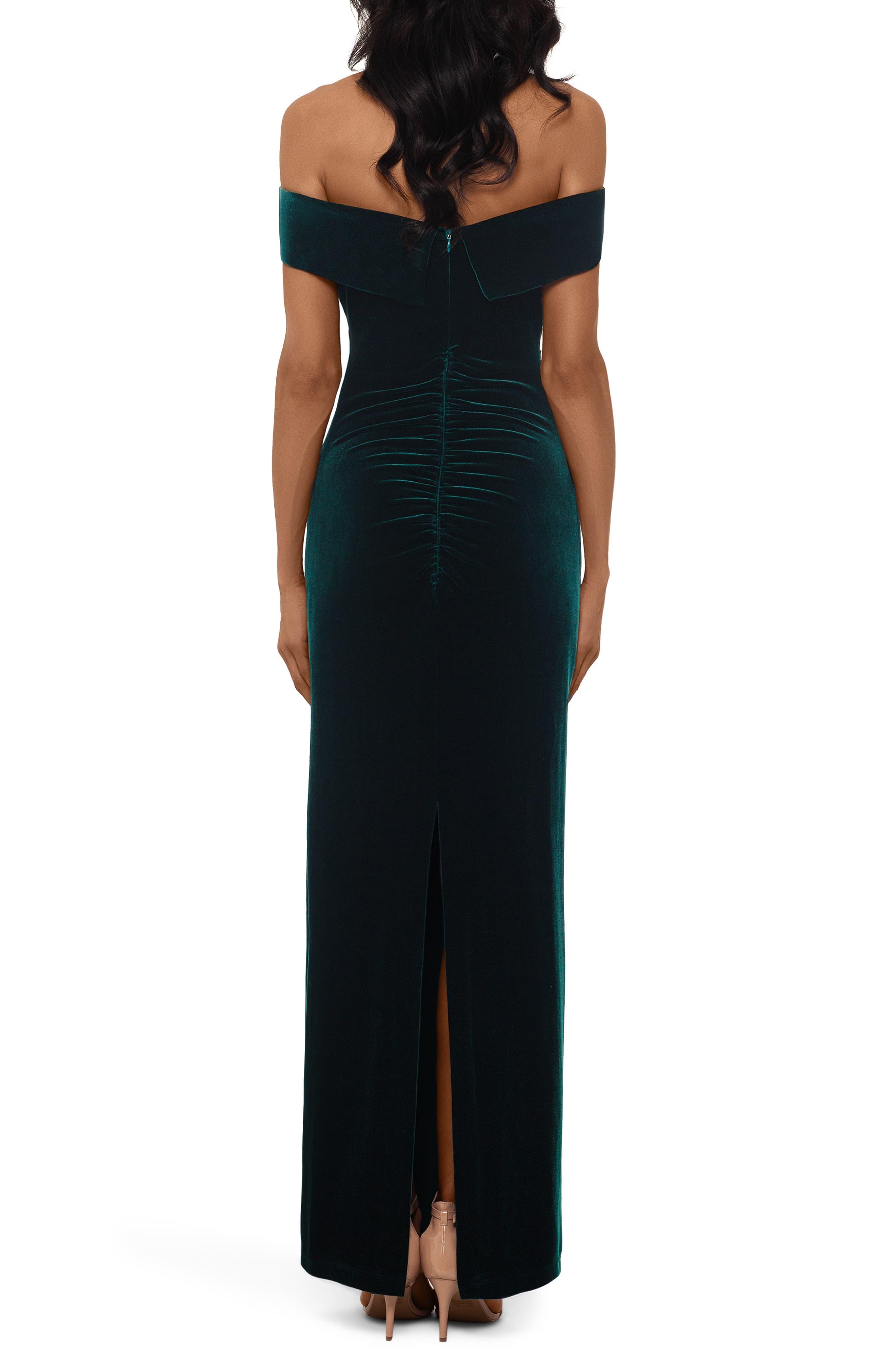 xscape off the shoulder velvet dress