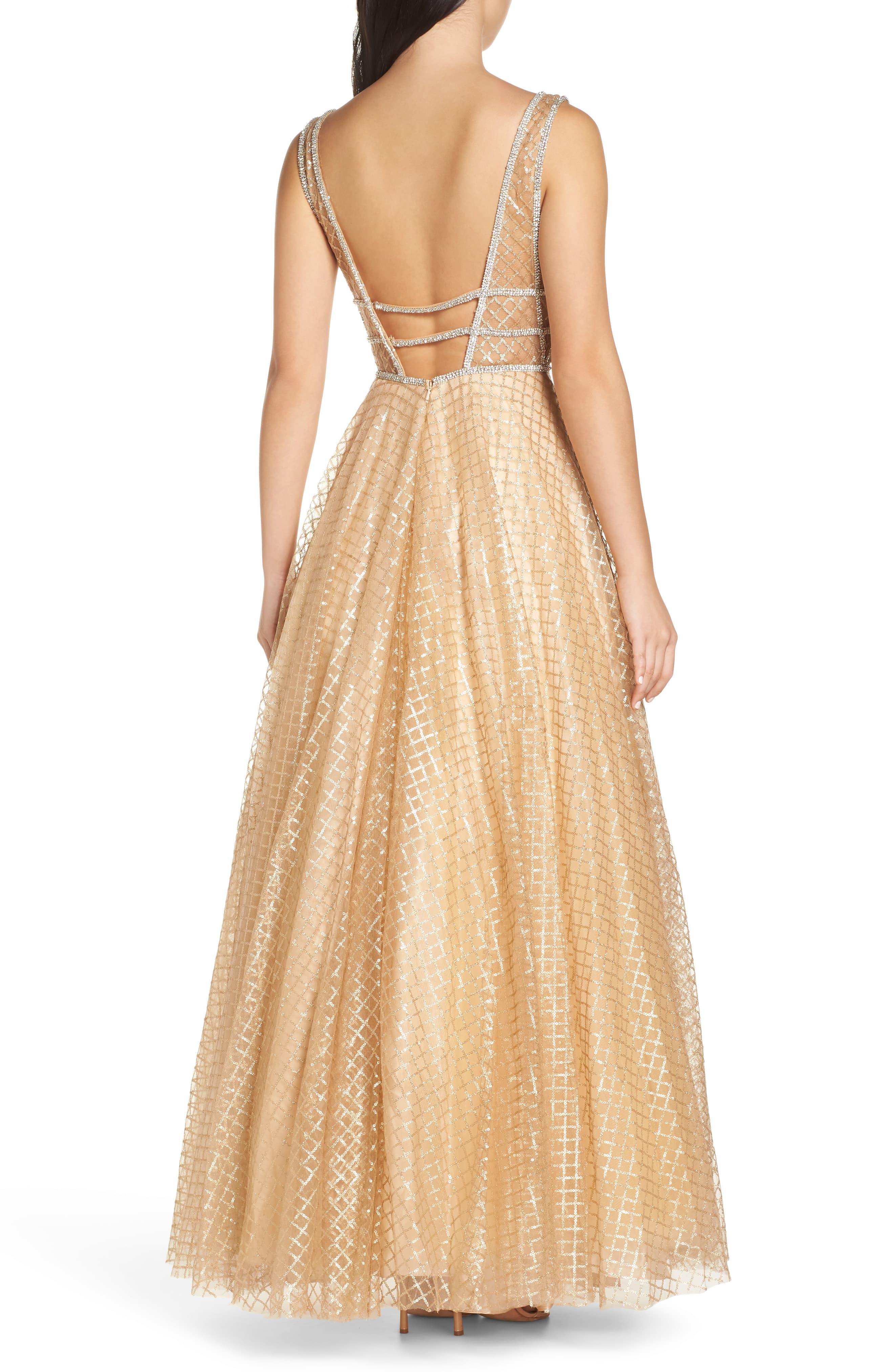 Mac Duggal Sequin Illusion Neck A-line Gown in Gold (Metallic) - Lyst