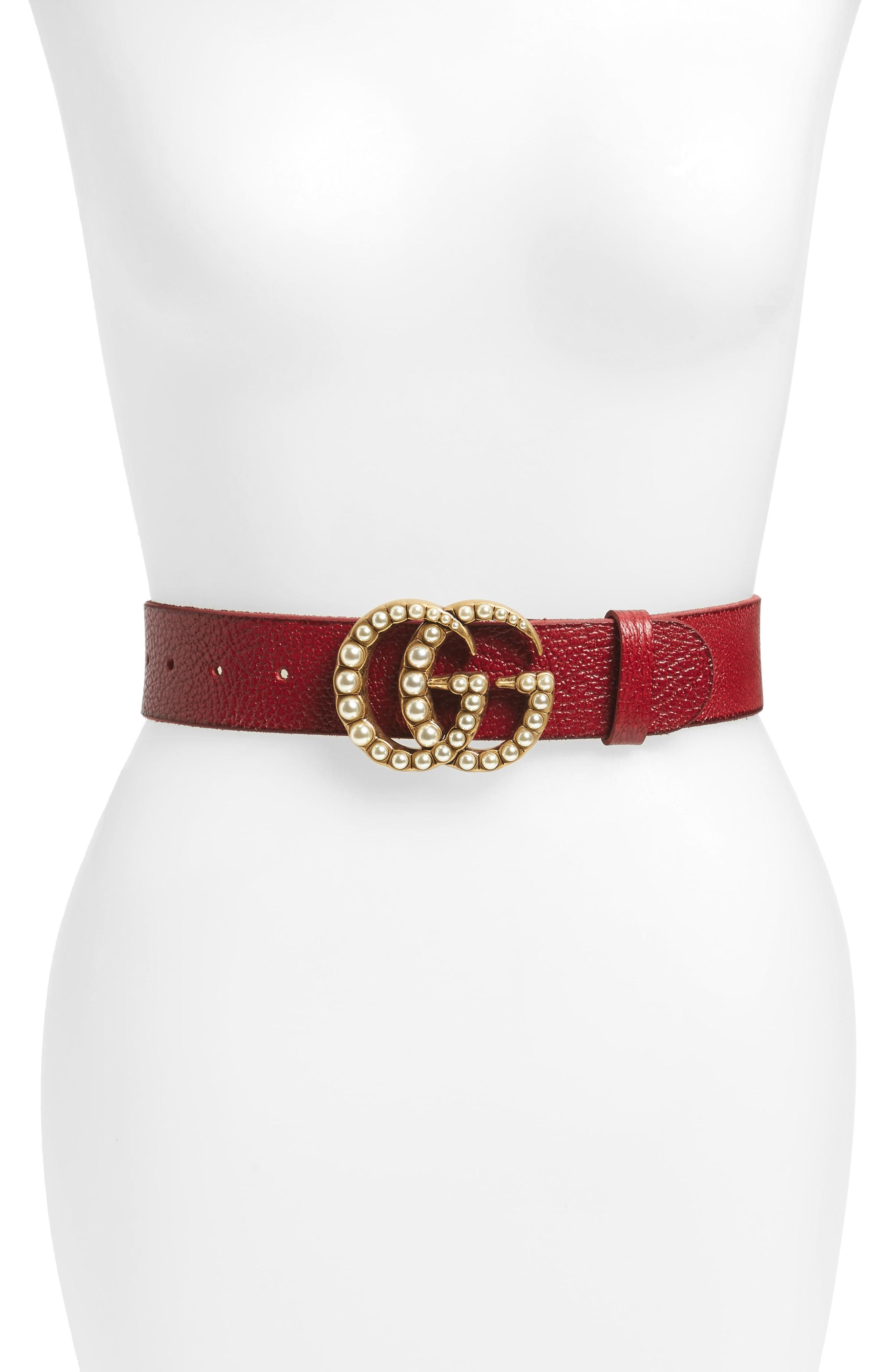 Gucci Imitation Pearl Doubleg Leather Belt in Red/ Cream (Red) Lyst