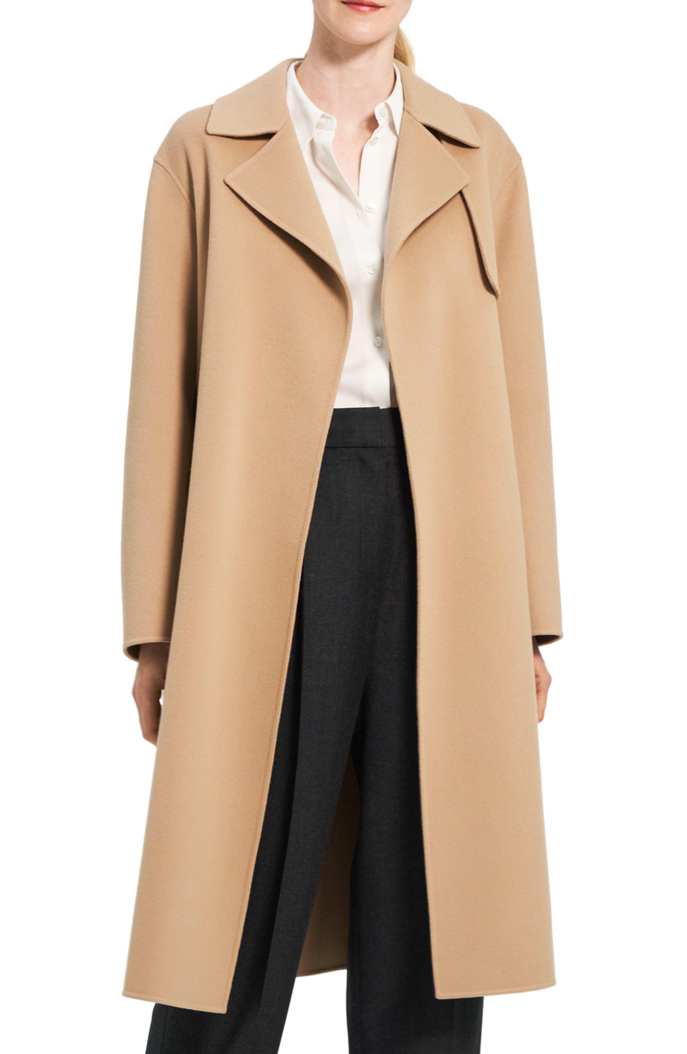 Theory Longline Wool & Cashmere Wrap Trench Coat in Natural | Lyst