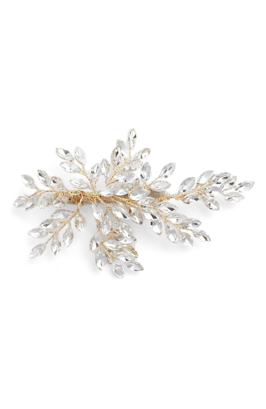 Brides Hairpins Sahara Crystal Leaf Bendable Hair Clip In Gold