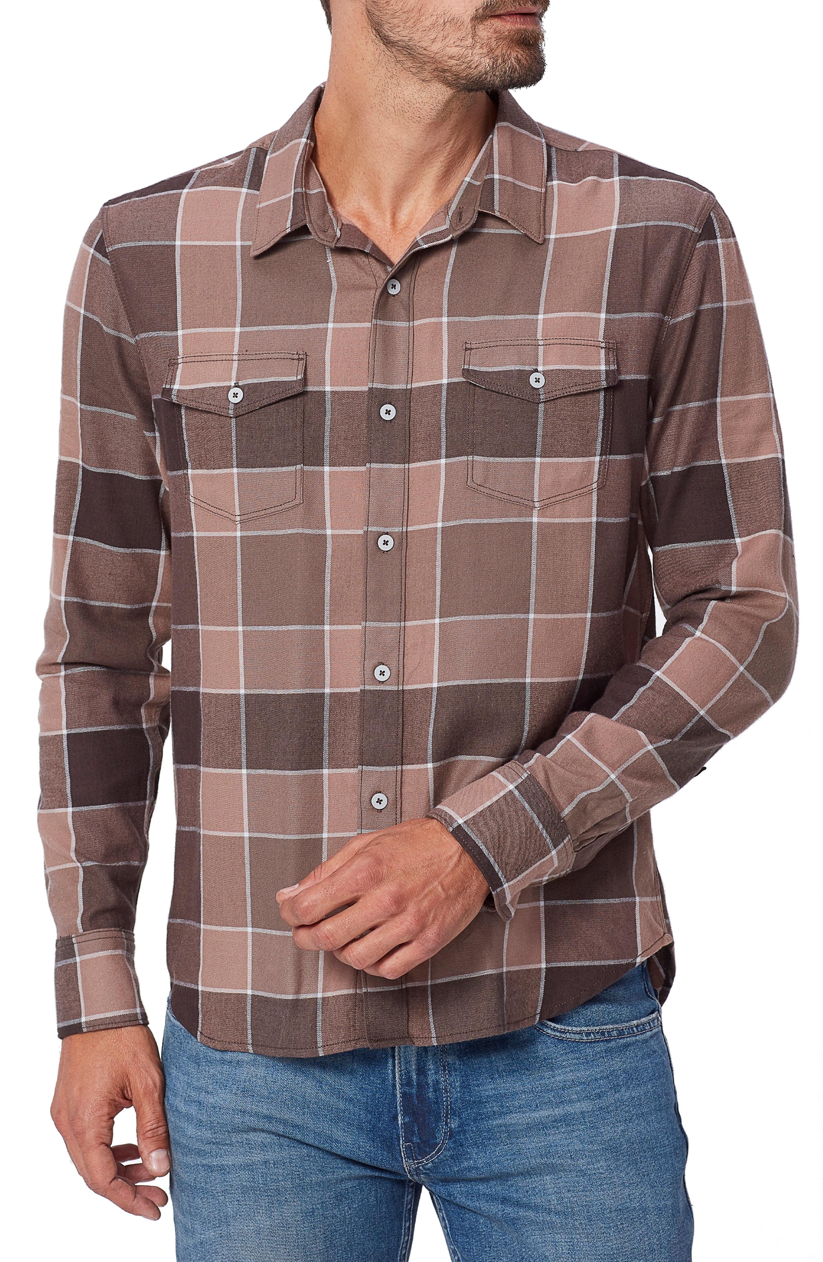 PAIGE Mens Everett Flannel Button Down Shirt in Black Marl Brannon Plaid
