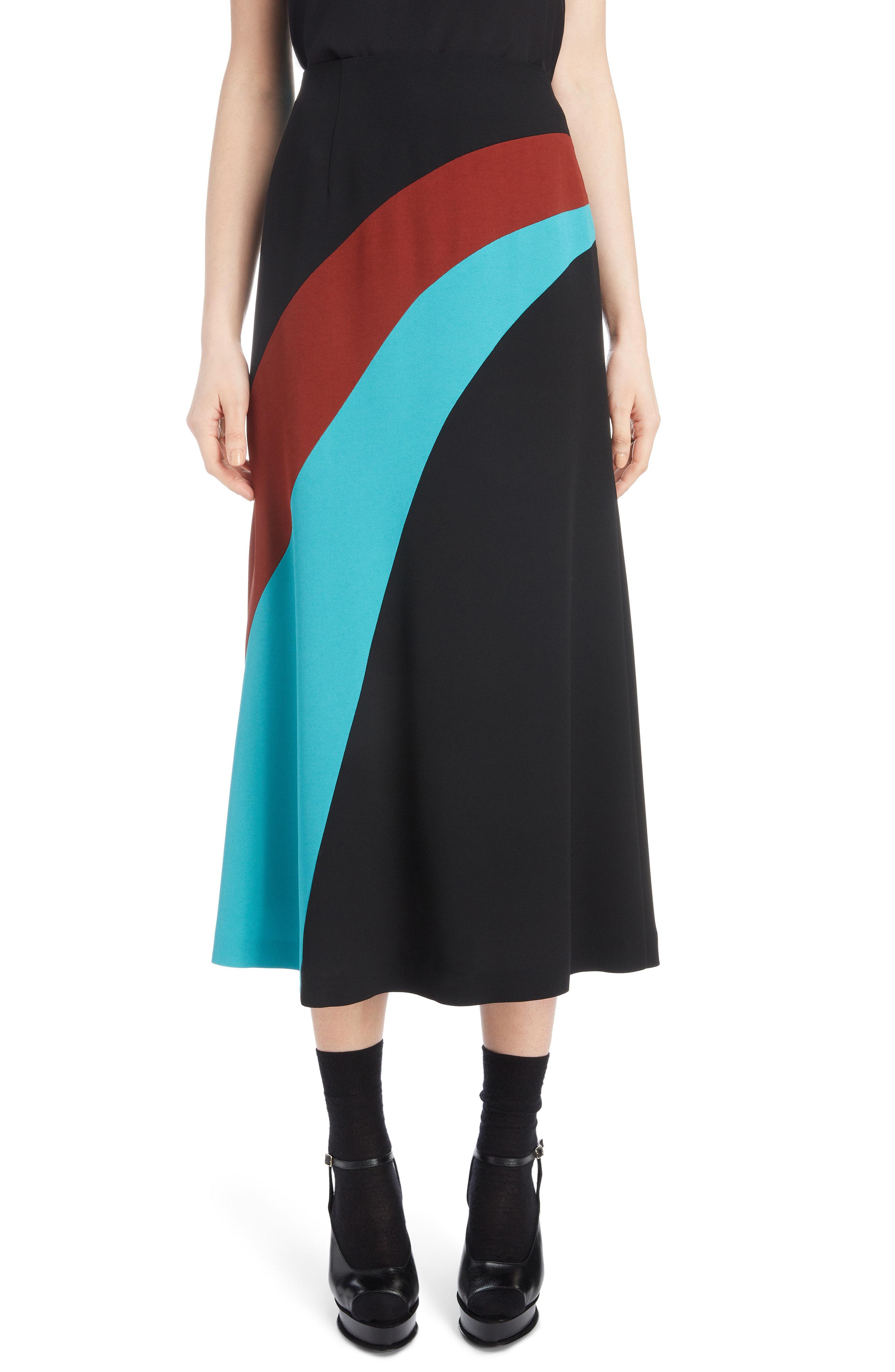 Dries Van Noten Curved Inset Midi Skirt in Black - Lyst