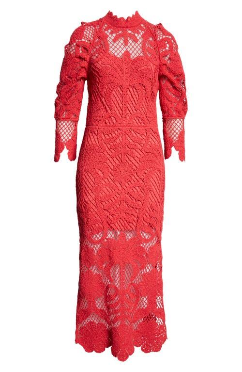 FARM Rio Long Sleeve Lace Knit Midi Dress in Red | Lyst