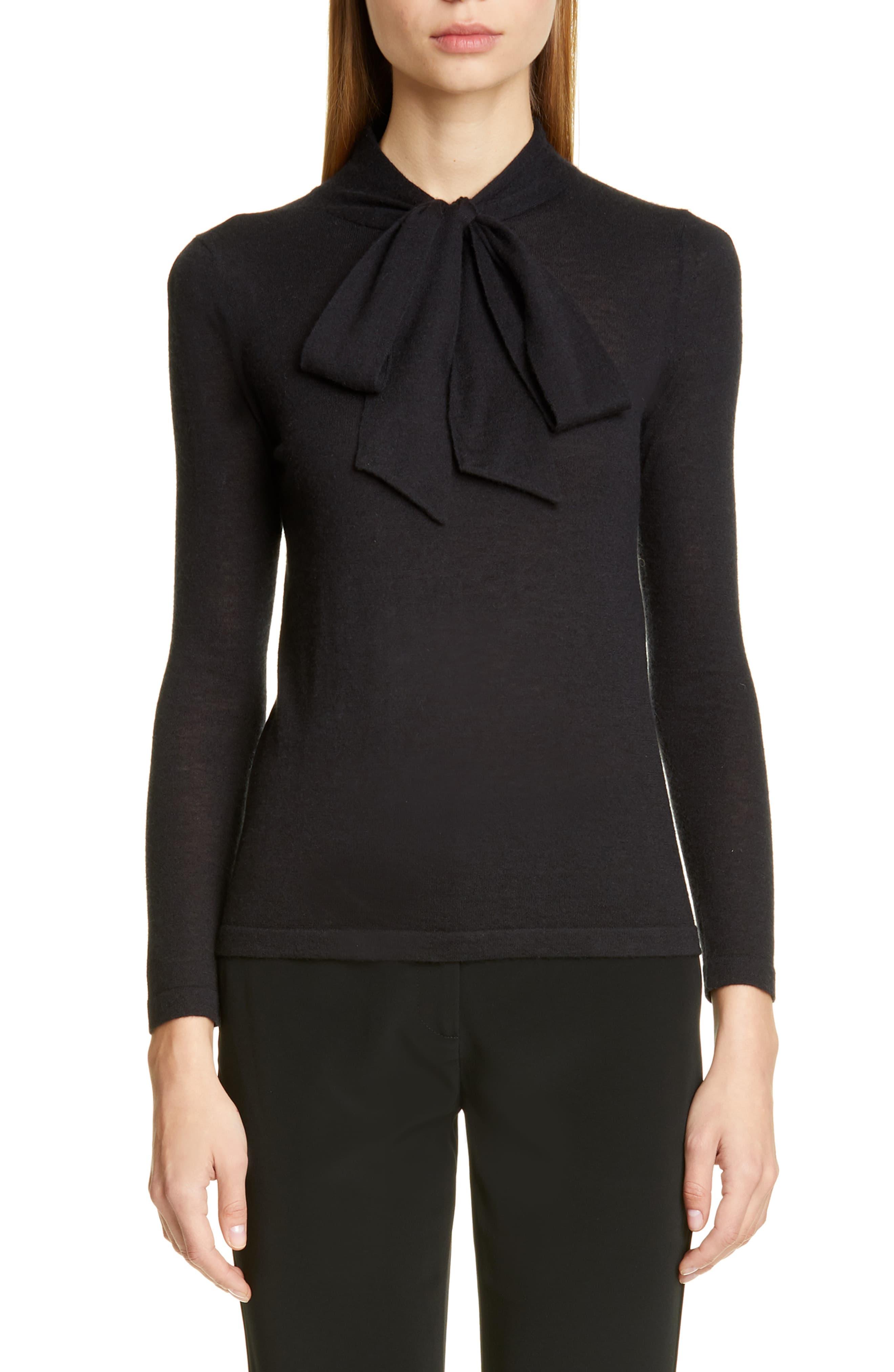 Co. Essentials Tie Neck Cashmere Sweater in Black Lyst