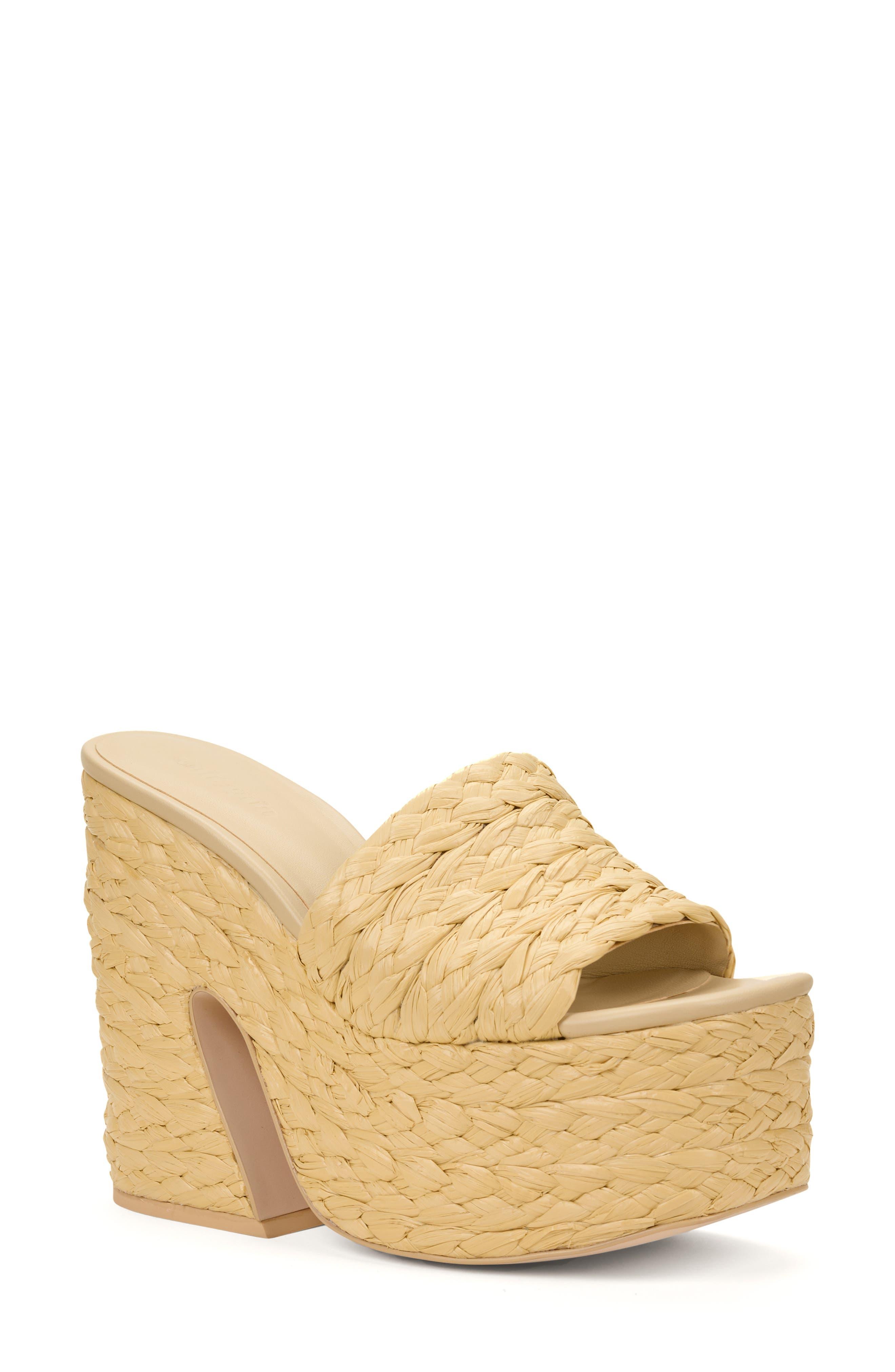 Cult Gaia Daria Raffia Platform Slide Sandal in Natural | Lyst