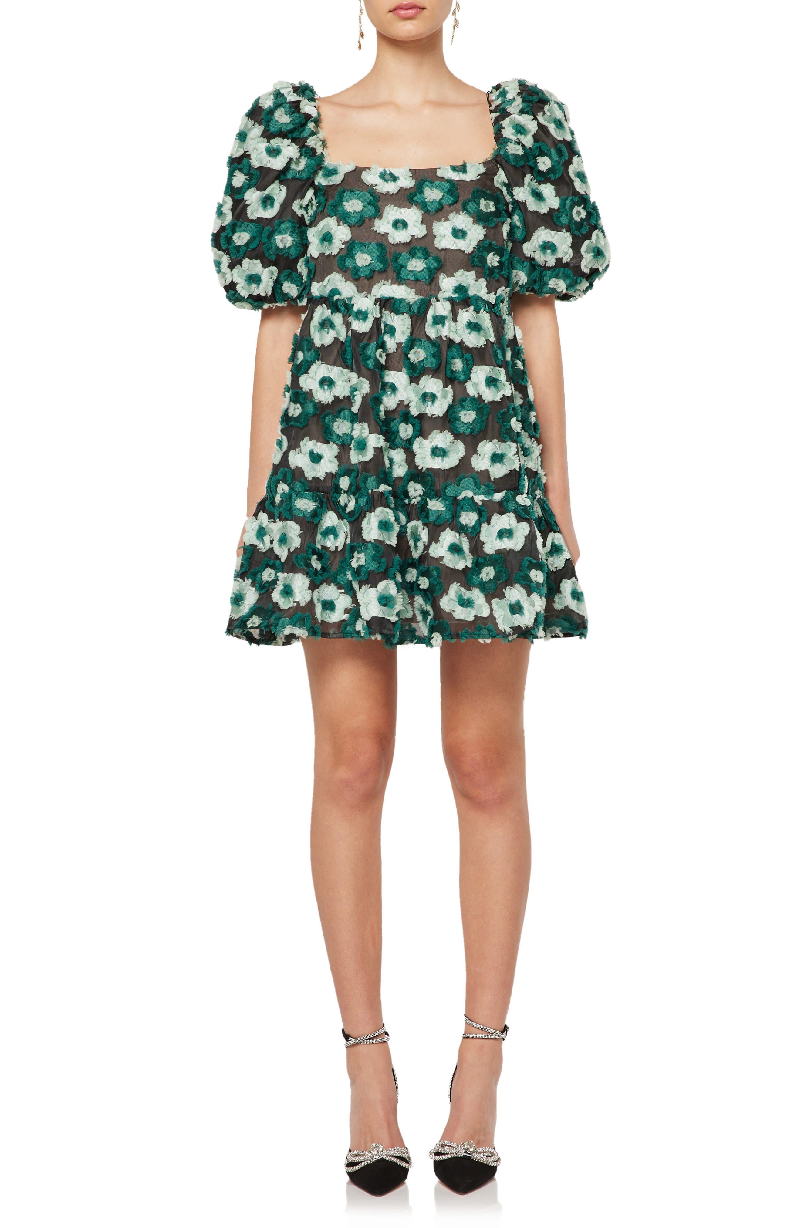 Elliatt Helene Floral Puff Sleeve Babydoll Dress in Green Lyst