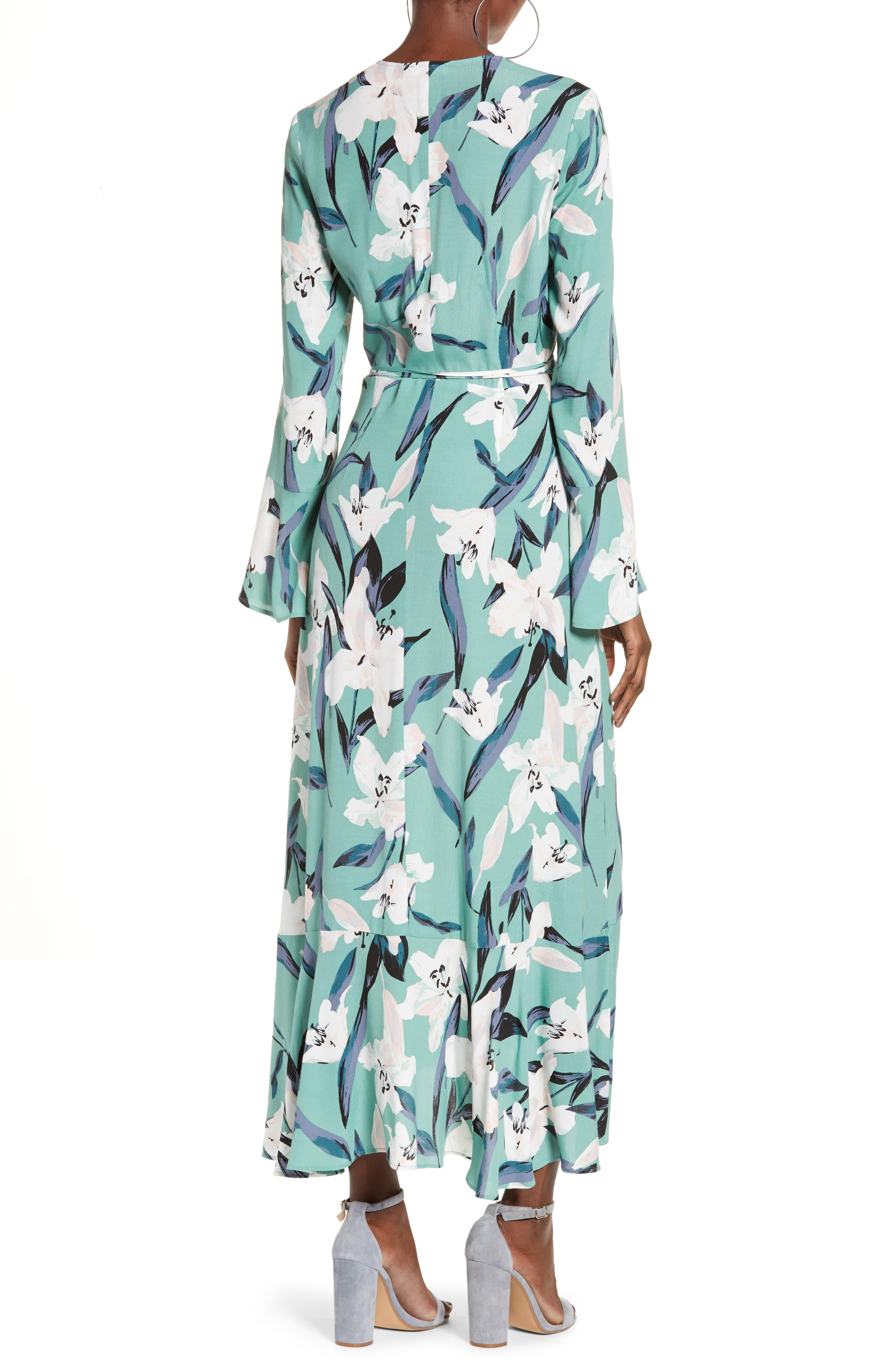 leith bell sleeve wrap midi dress