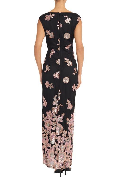 maggy london floral lace dress Maggy London Floral Embroidered Mesh Gown in Black/Mauve/Gold at Nordstrom, Size 6