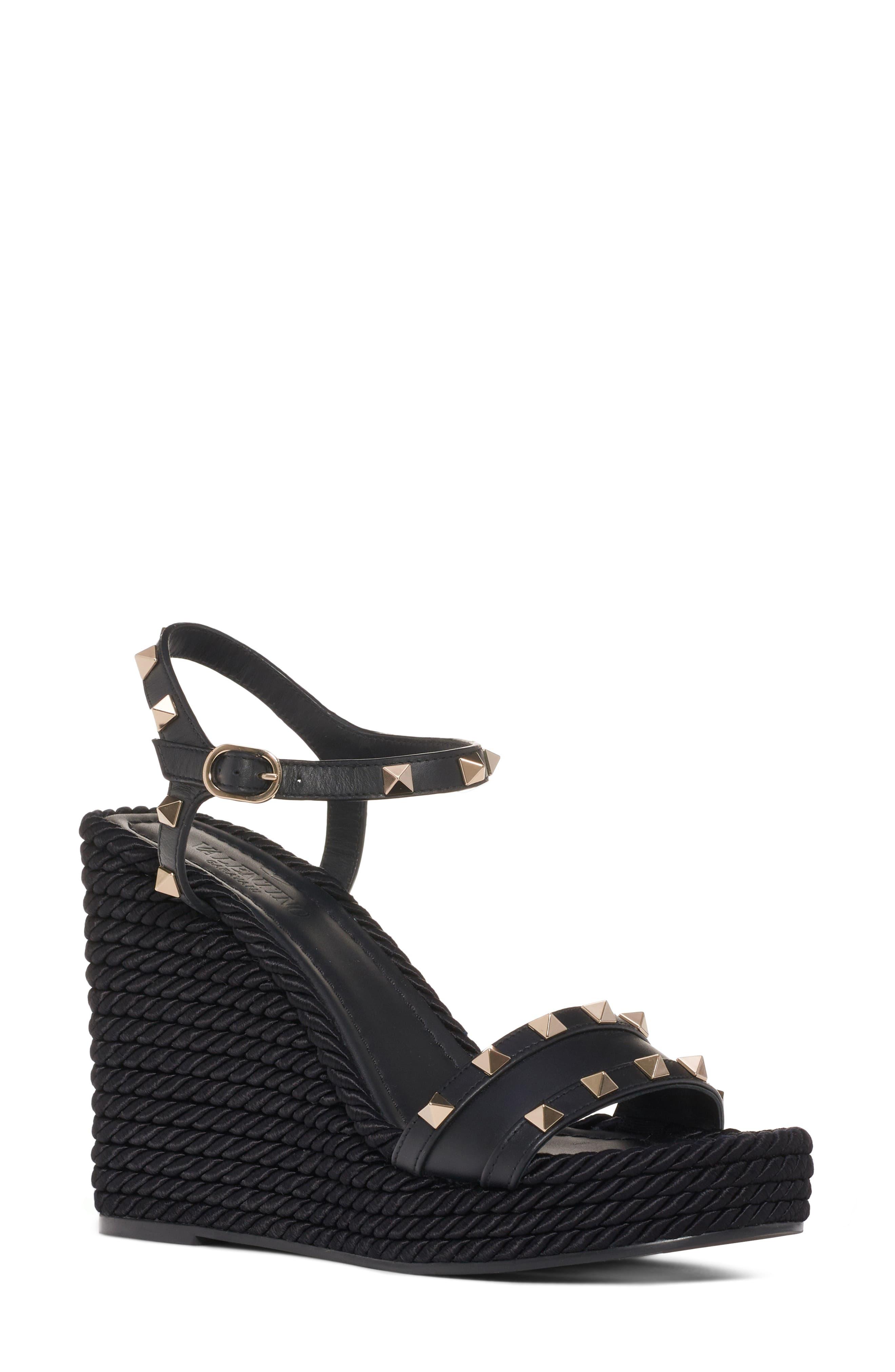 valentino rockstud espadrille wedge black
