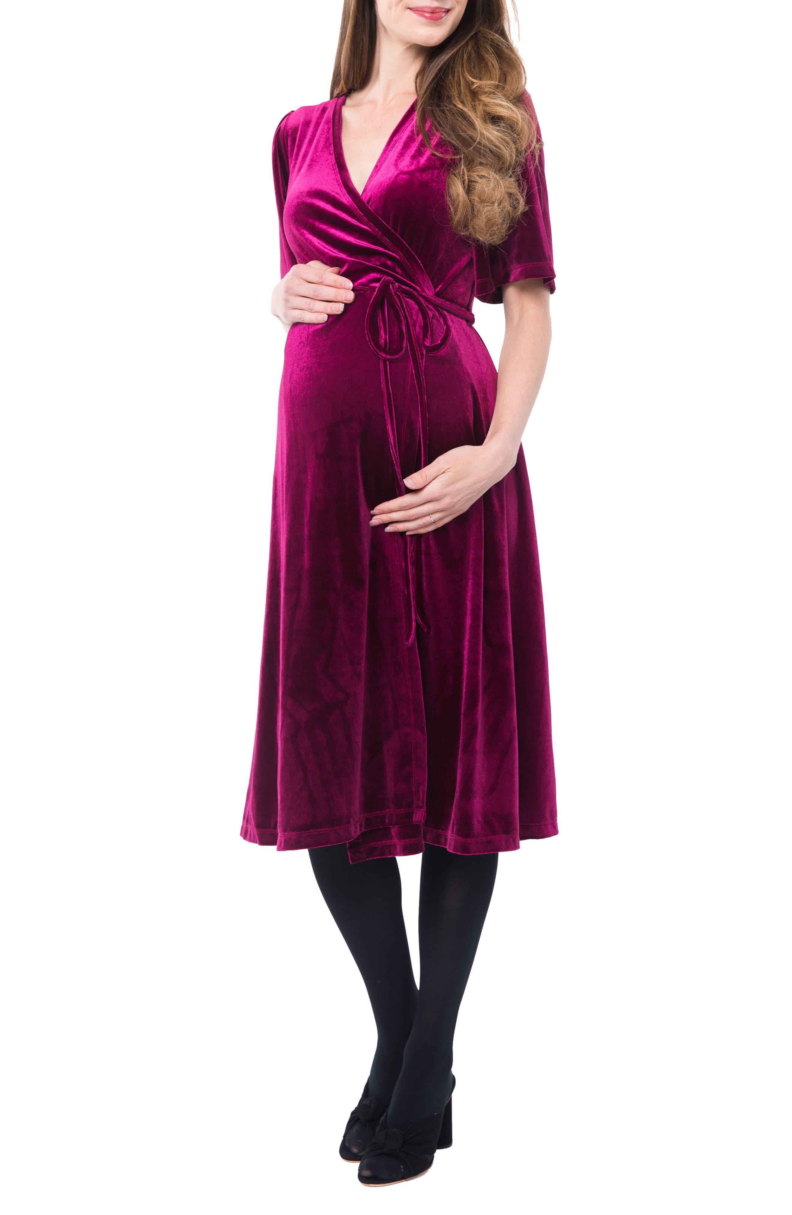 Nom Maternity Genevieve Velvet Maternity & Nursing Wrap Dress in Berry