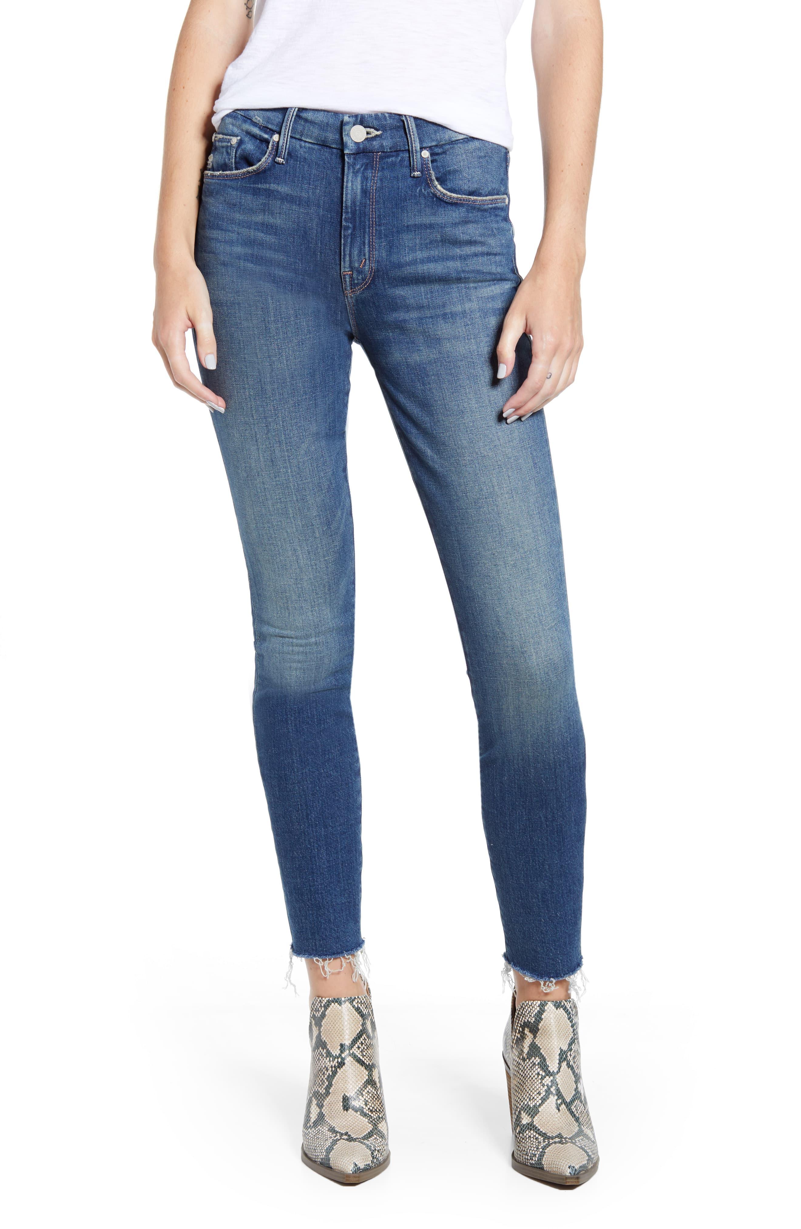 Mother Denim The Looker High Waist Fray Ankle Skinny Jeans in Blue - Lyst