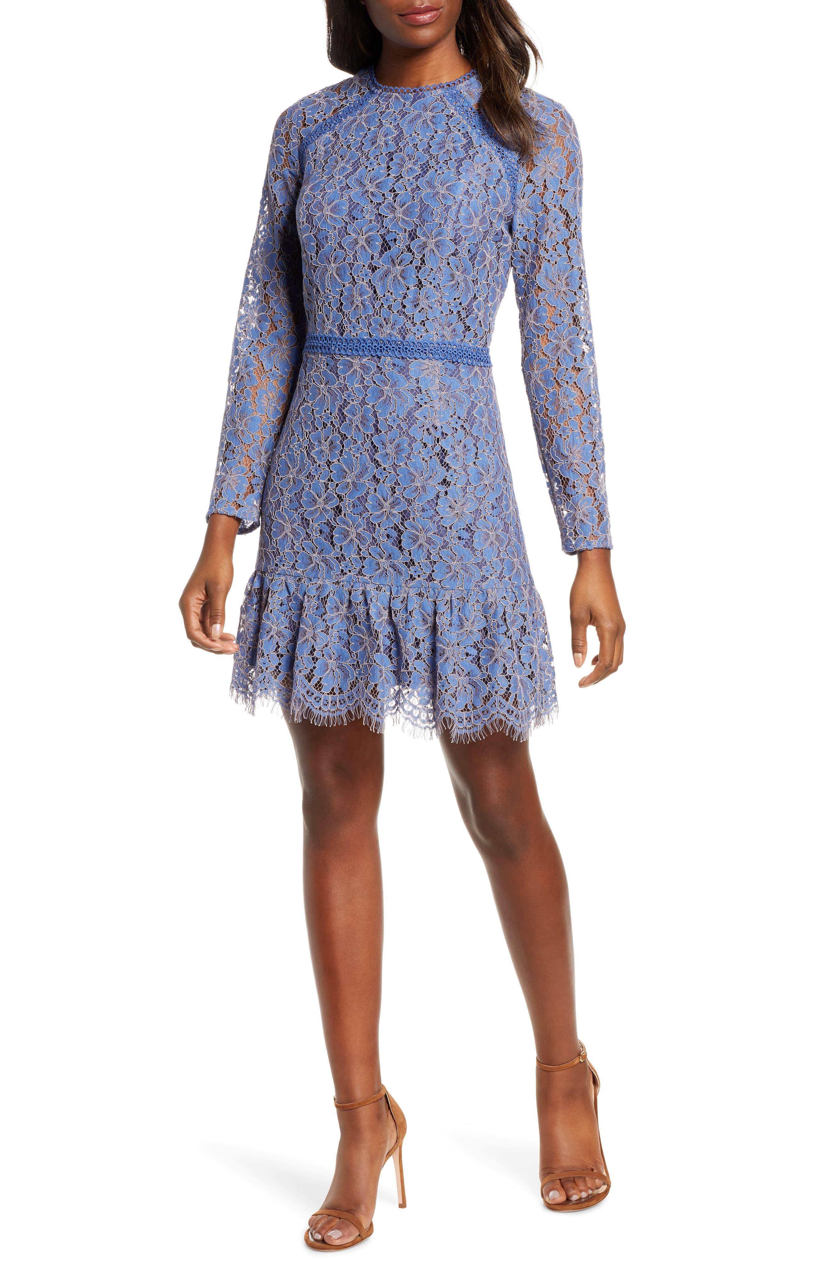 long sleeve blue cocktail dress