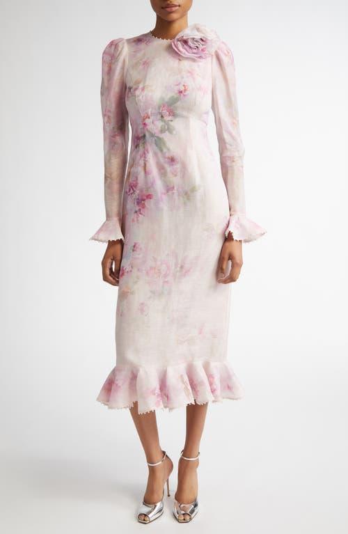 Zimmermann Floral Long Sleeve Organza Midi Dress in Pink Lyst