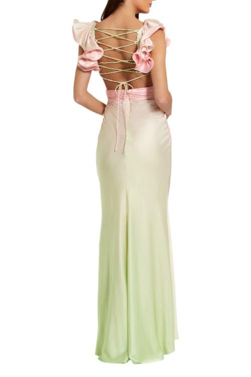 Mac Duggal Charmeuse Ombre Gown With Ruffle Straps And Crossover Bodice in  Green | Lyst