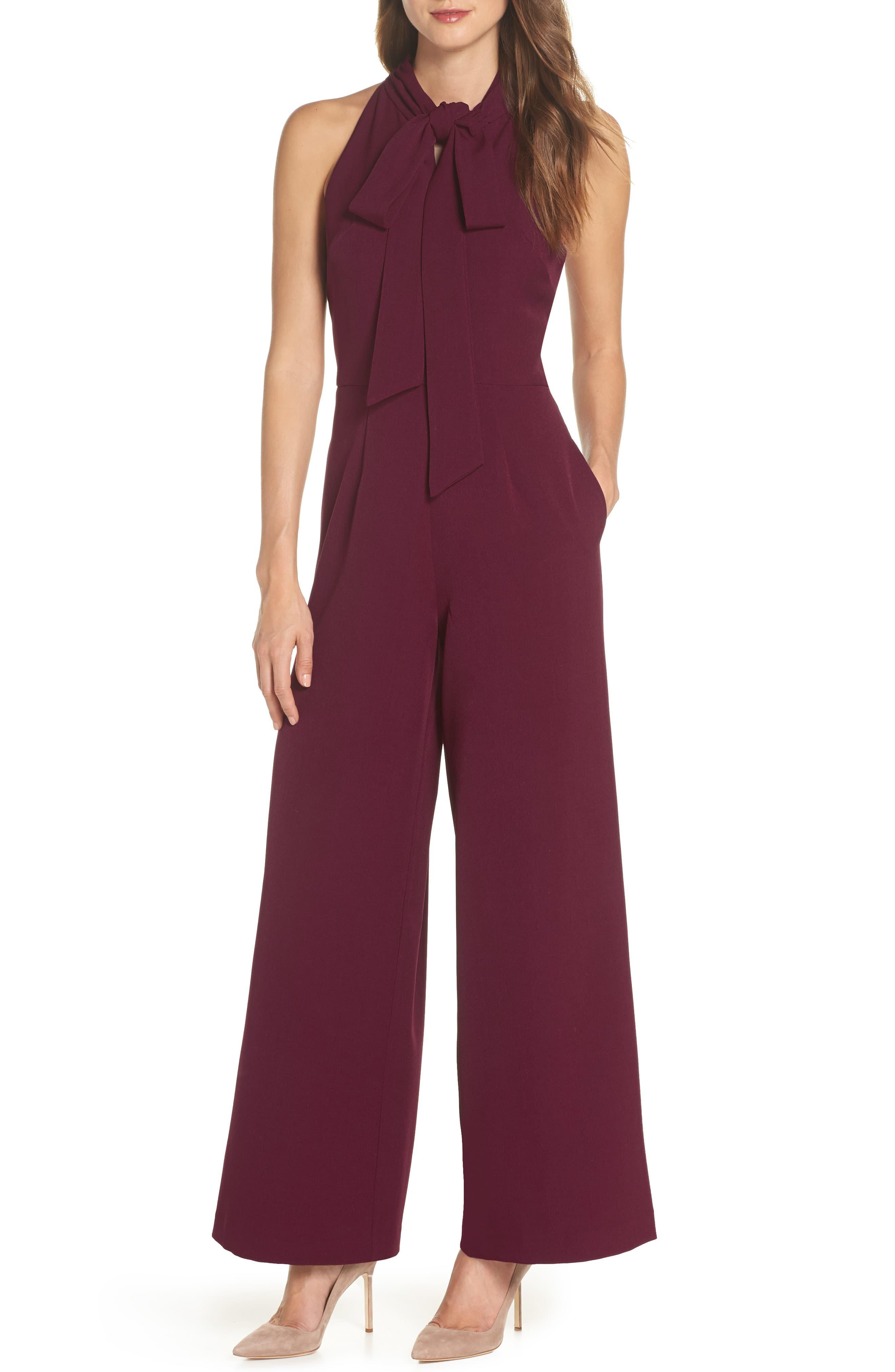 Julia Jordan Tieneck Halter Jumpsuit in Burgundy (Purple) Lyst