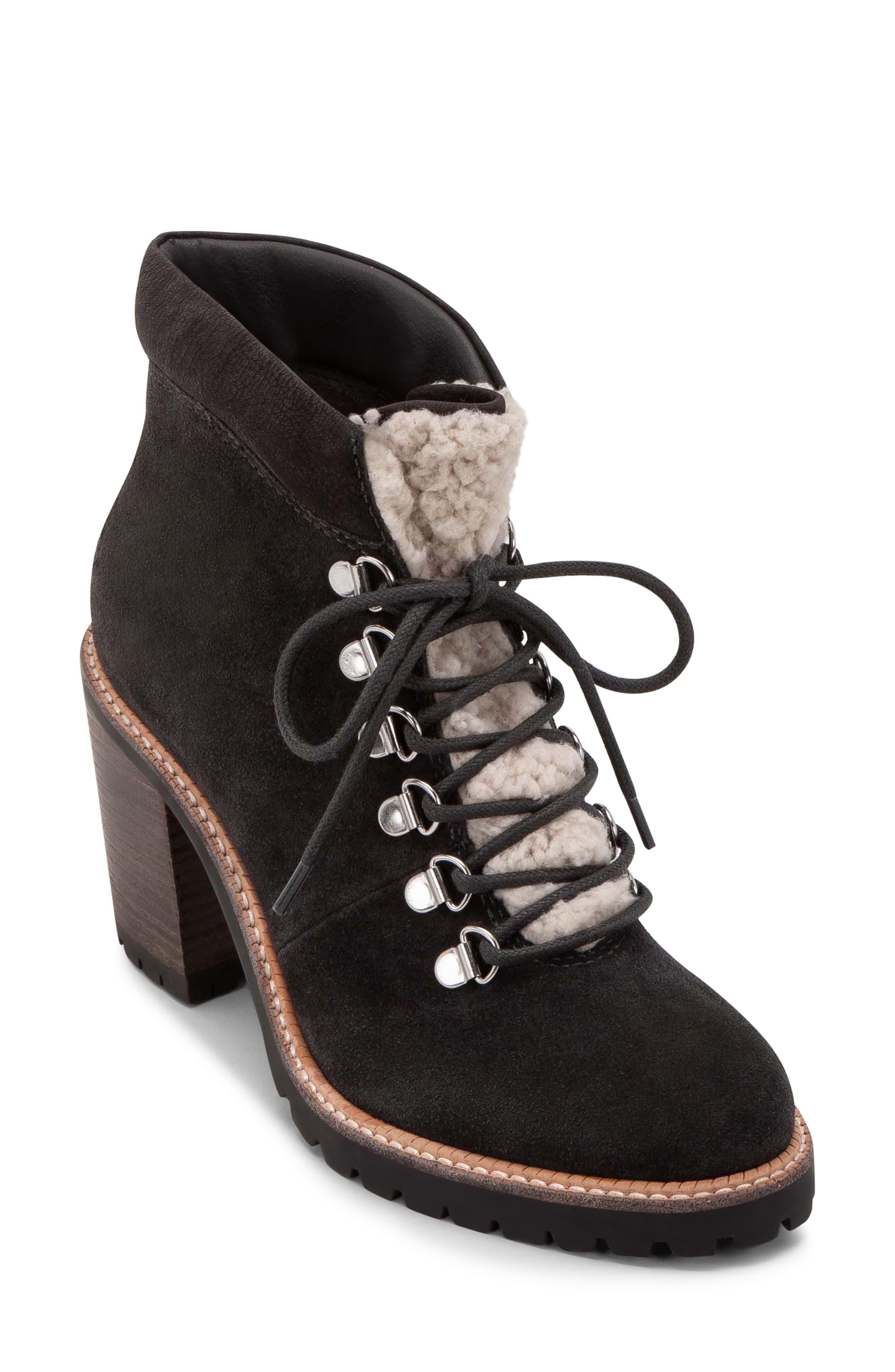 Dolce Vita Post Faux Shearling Trimmed Hiking Boot in Anthracite Suede (Black) - Lyst