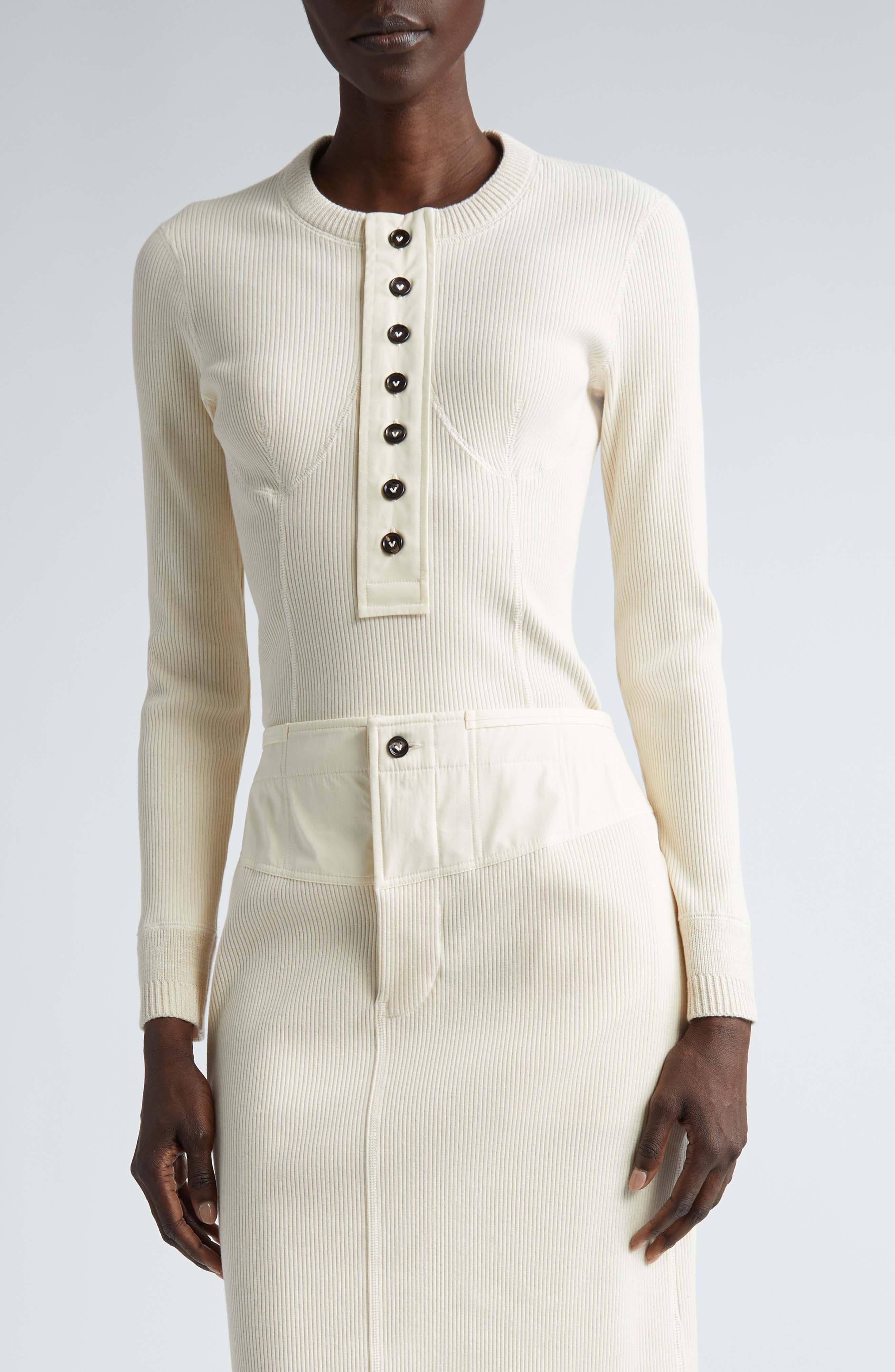 Bottega Henley Rib Top in White Lyst