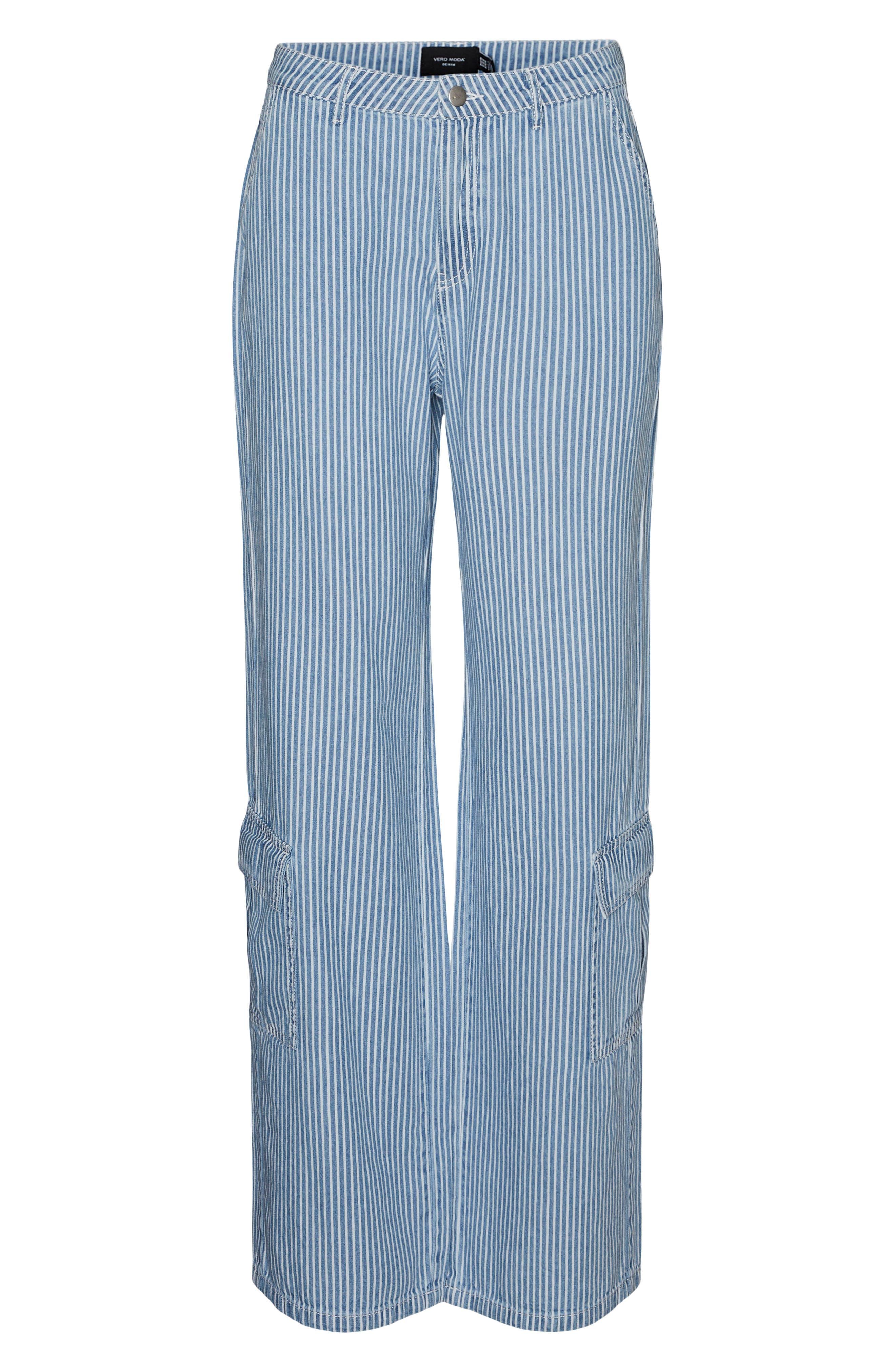 Vero Moda Stripe Loose Fit Nonstretch Cargo Jeans in Blue | Lyst