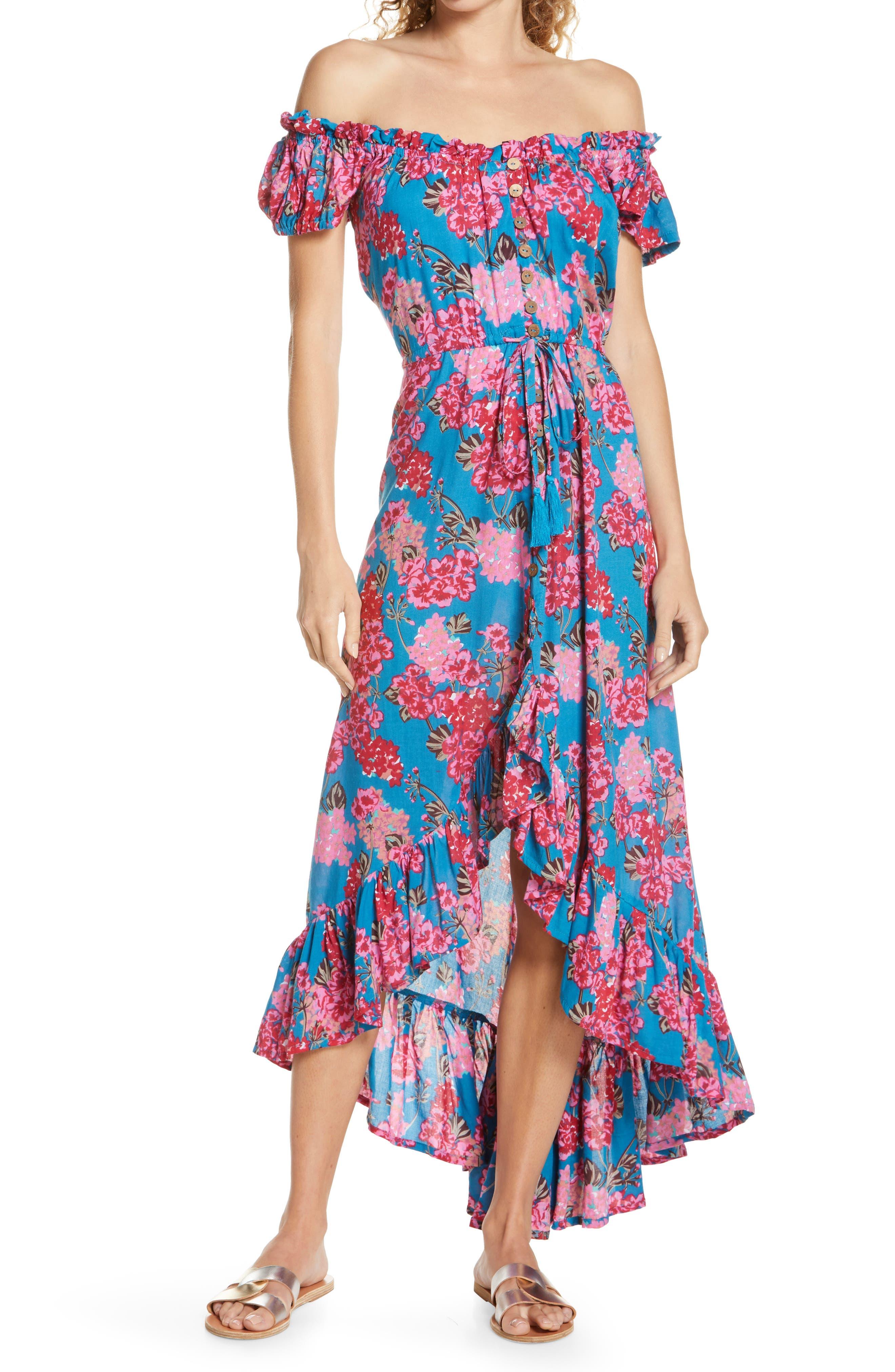 Tiare Hawaii Riviera Off The Shoulder Maxi Dress in Blue | Lyst