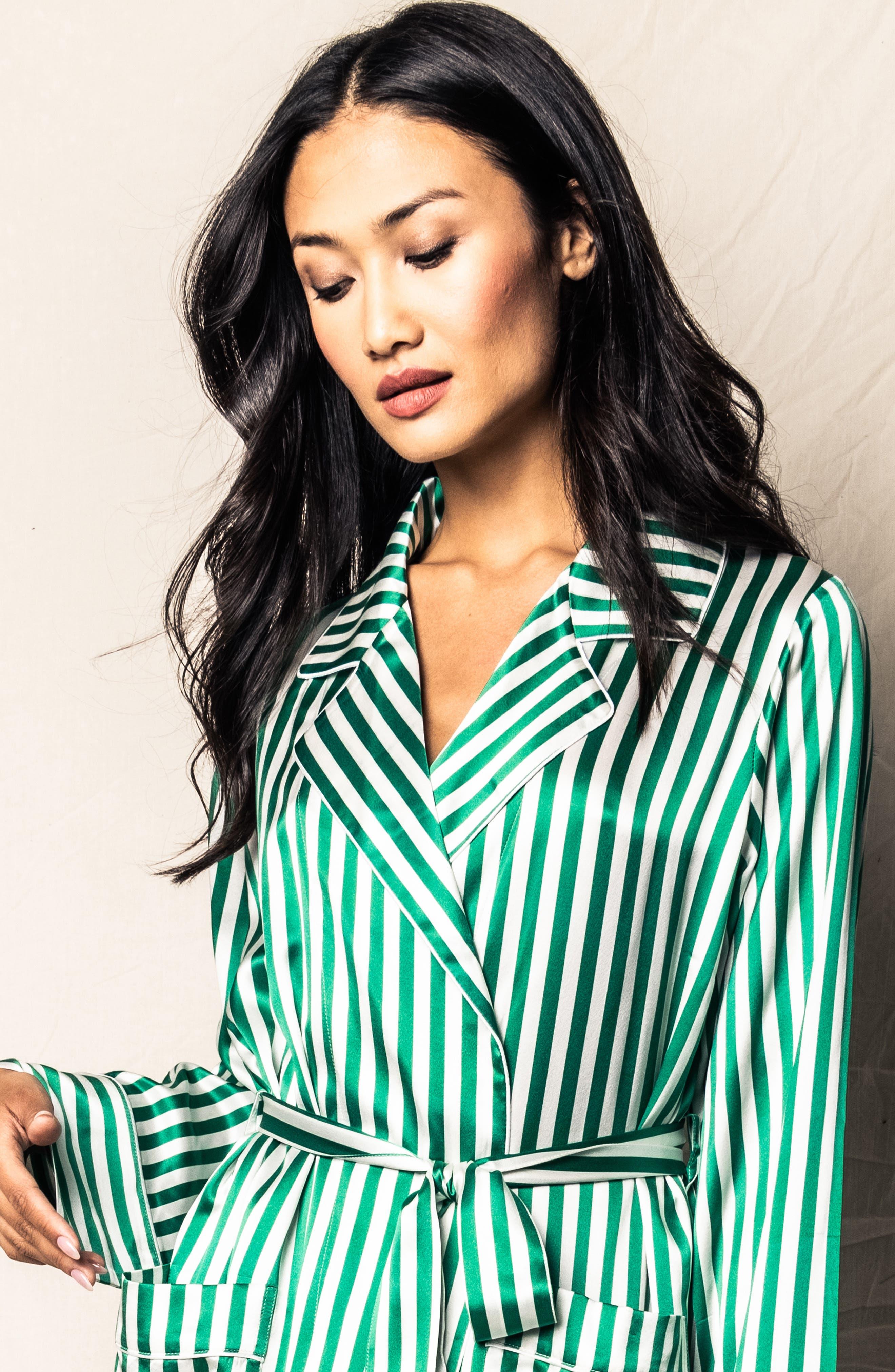Petite Plume Stripe Silk Robe in Blue Lyst