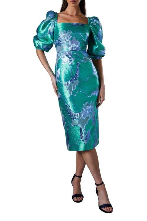 Coast Bubble Sleeve Jacquard Dress in Blue | Lyst