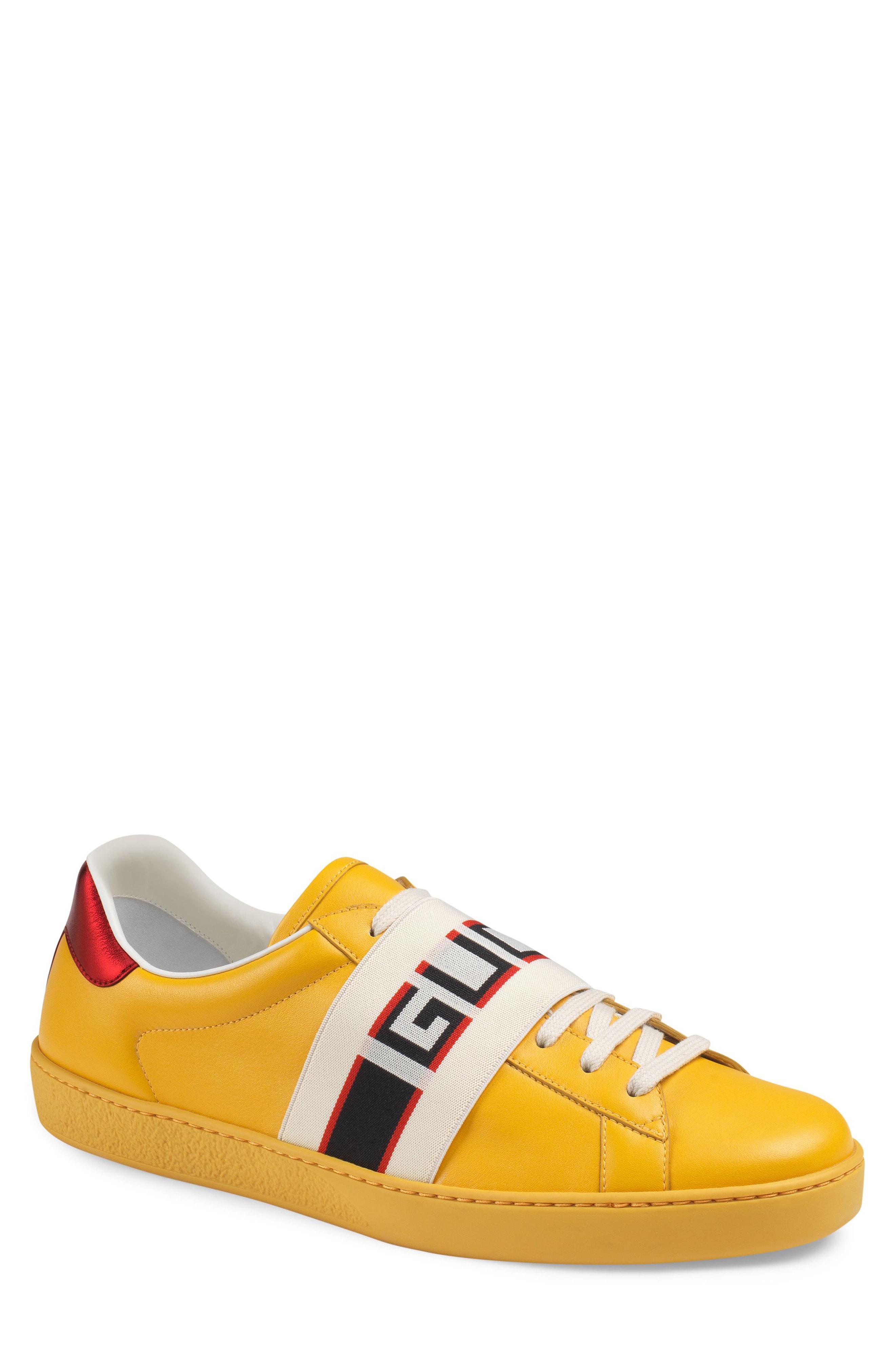 Gucci Leather Yellow New Ace Elastic 