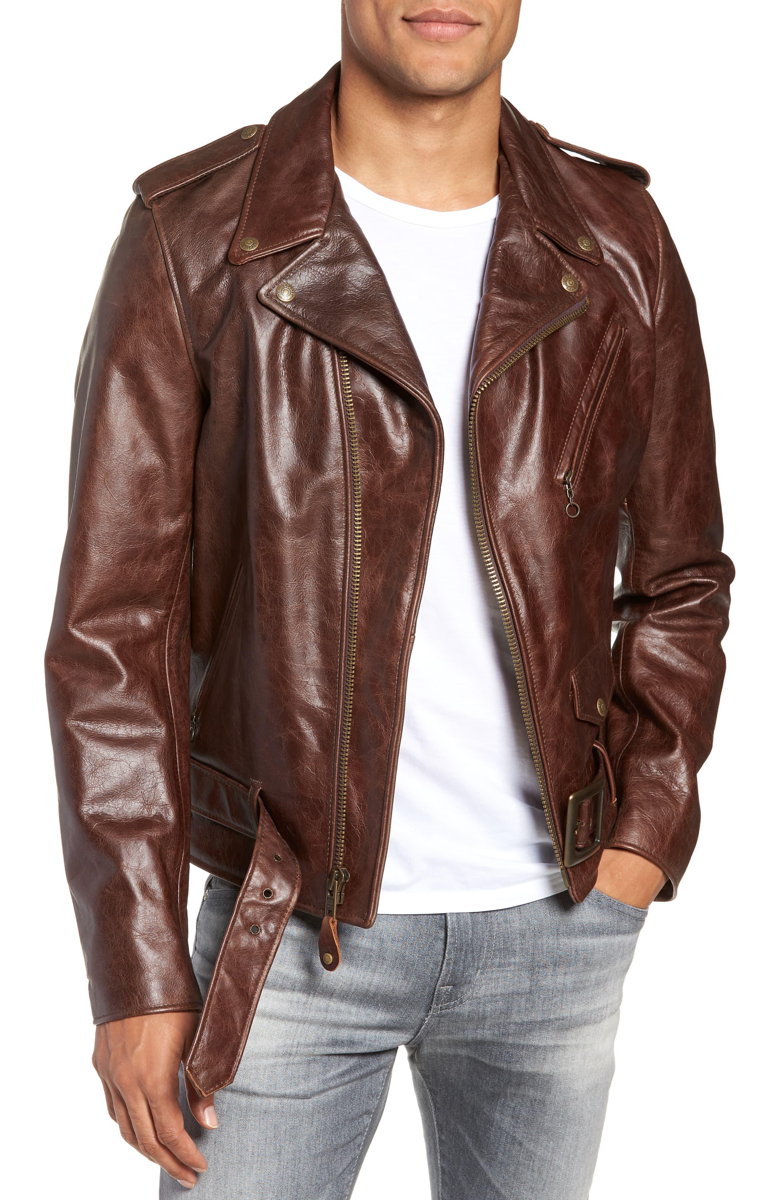 Schott Nyc Waxy Cowhide Leather Motorcycle Jacket in Brown ...