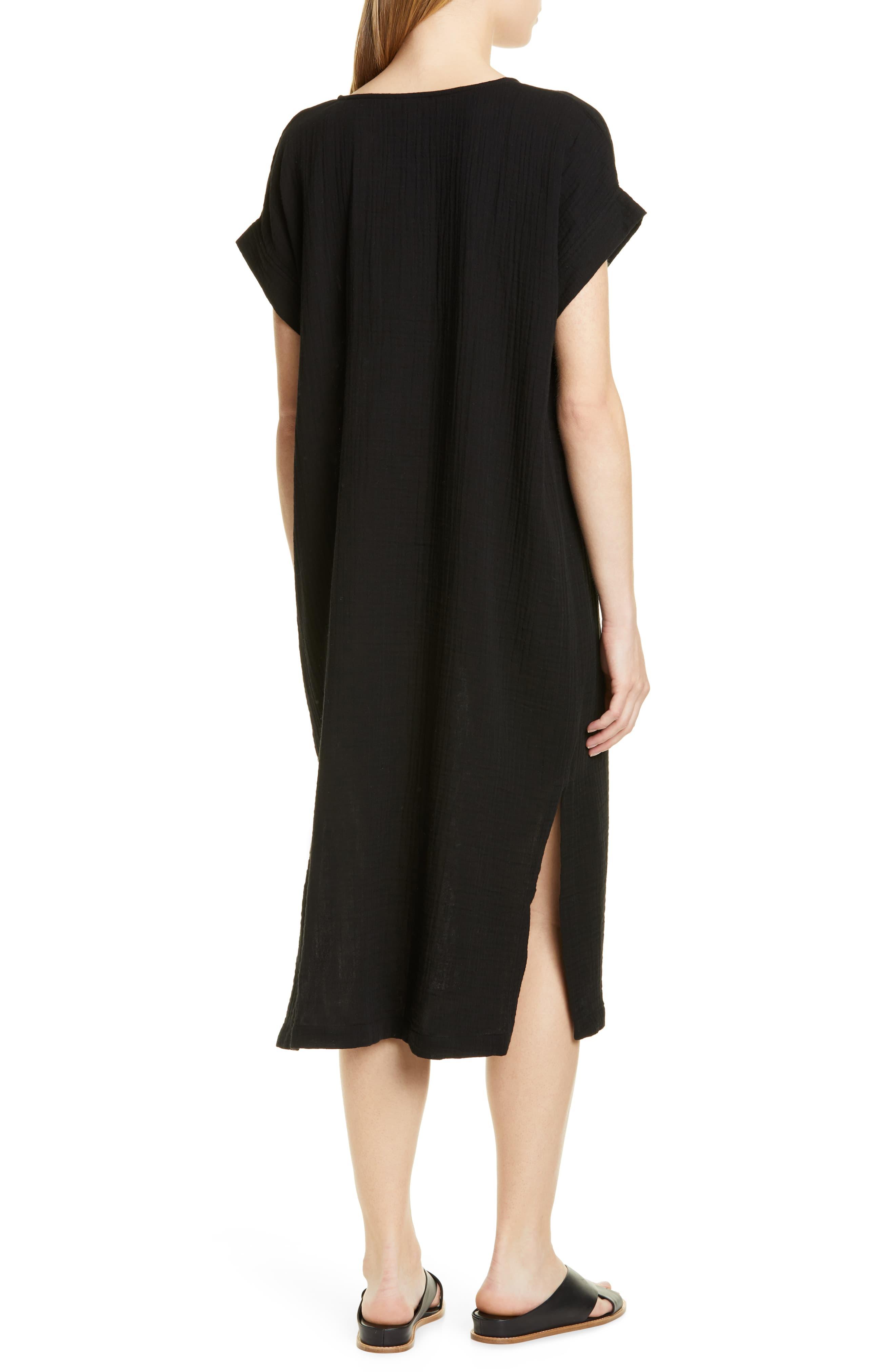 Eileen Fisher Organic Cotton Midi Dress in Black Lyst