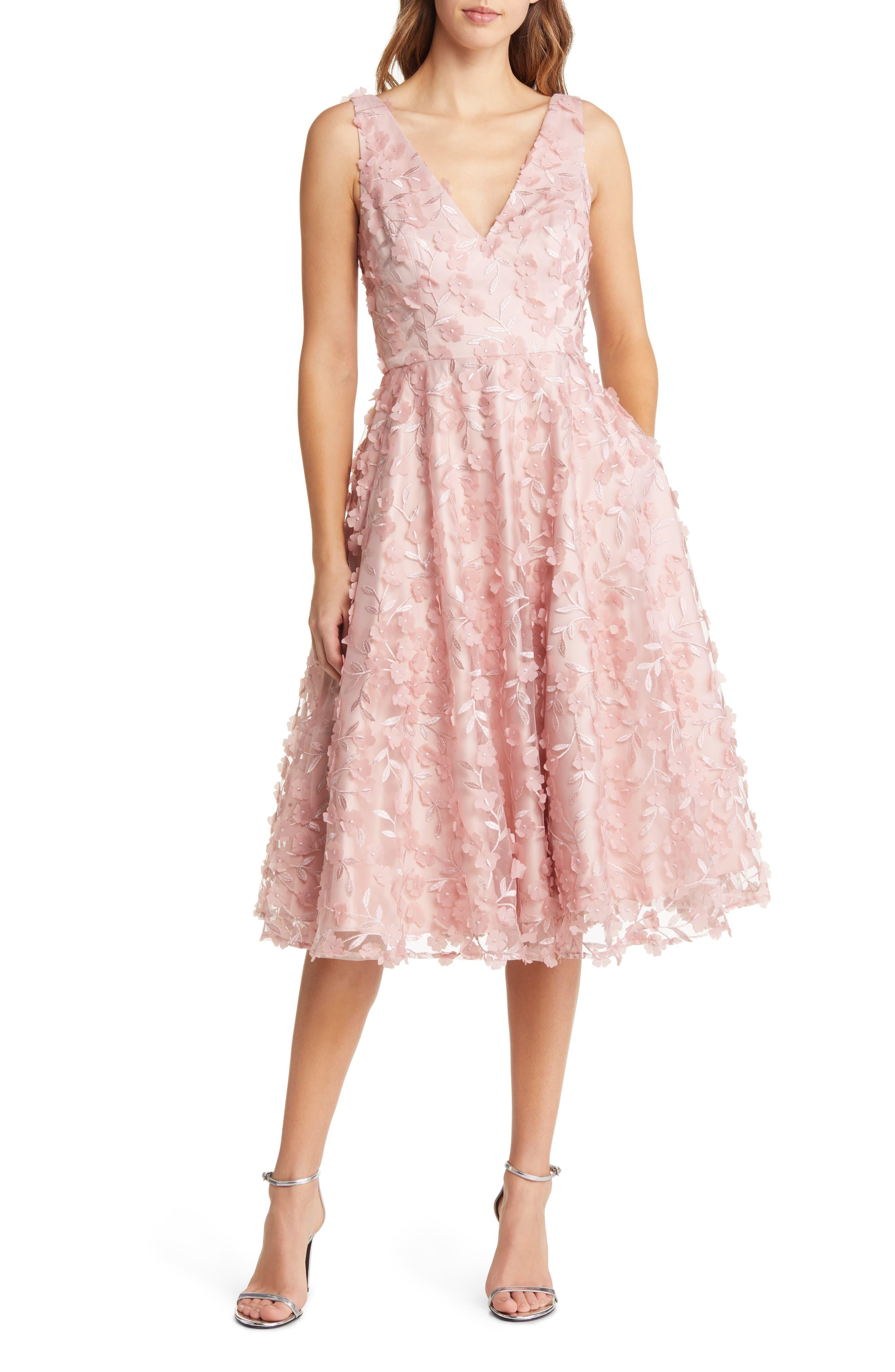 Eliza J 3d Appliqué Fit & Flare Cocktail Dress in Pink | Lyst